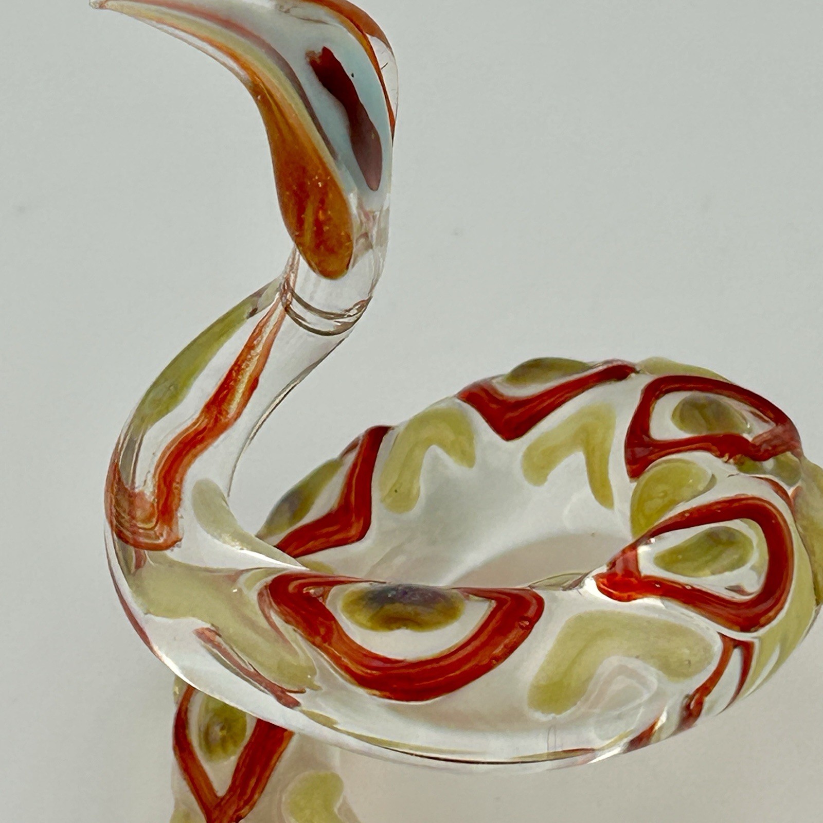Murano Style Art Glass Rattlesnake Figurine Red Yellow 1990s Vintage