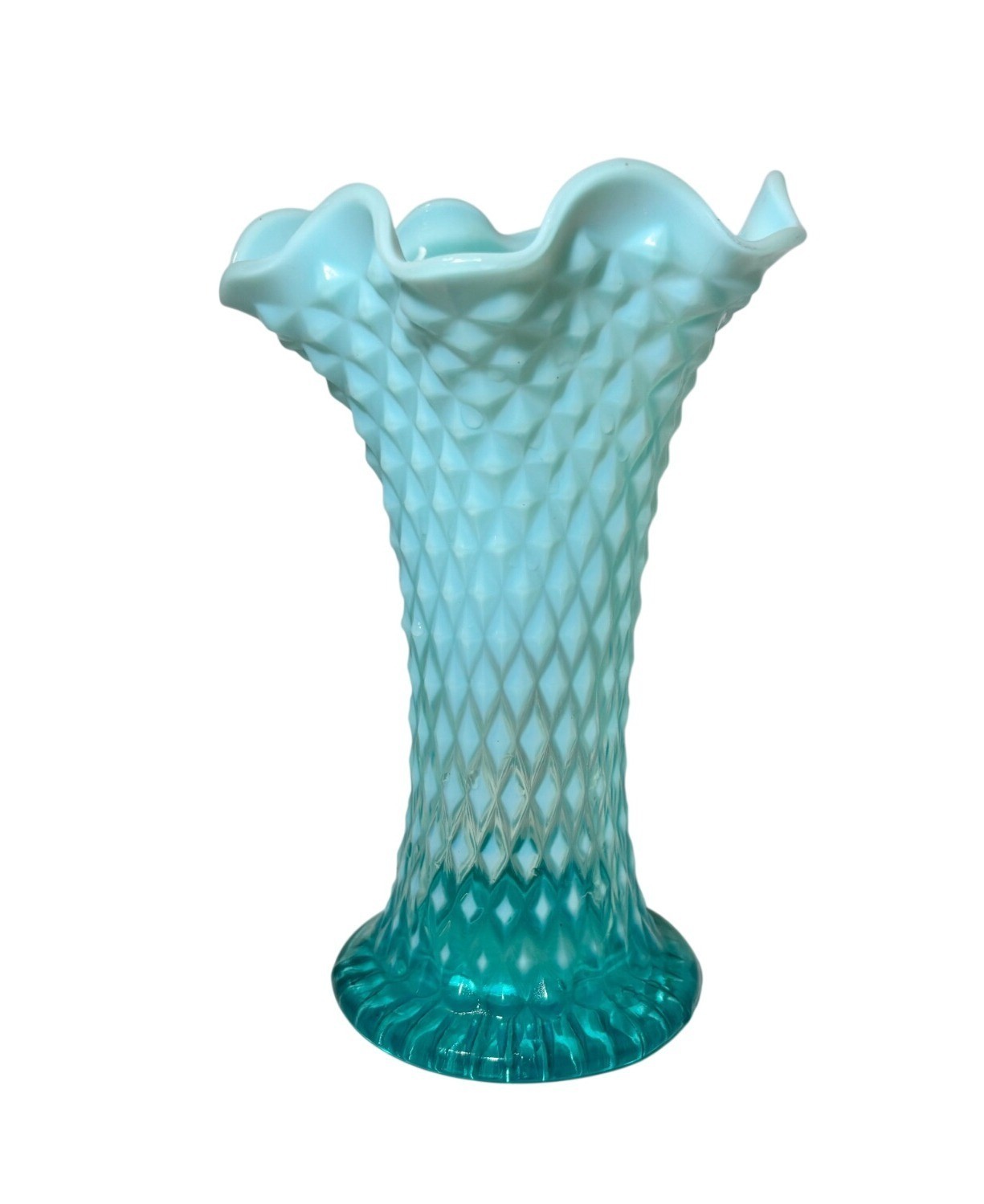 Vintage Northwood Swung Vase Diamond Point Aqua Blue Opalescent 7.5″