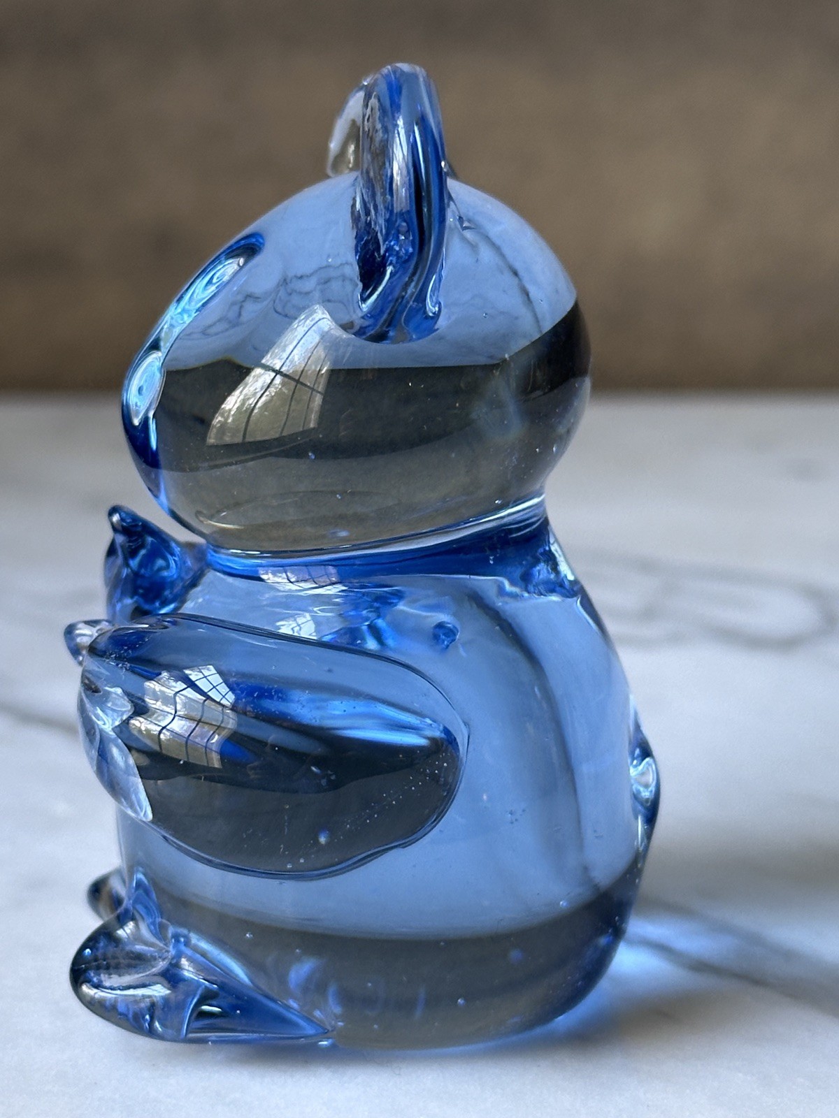Commemorative Fine Art Gallery Koala Bear Blue Art Glass Figurine, 3”