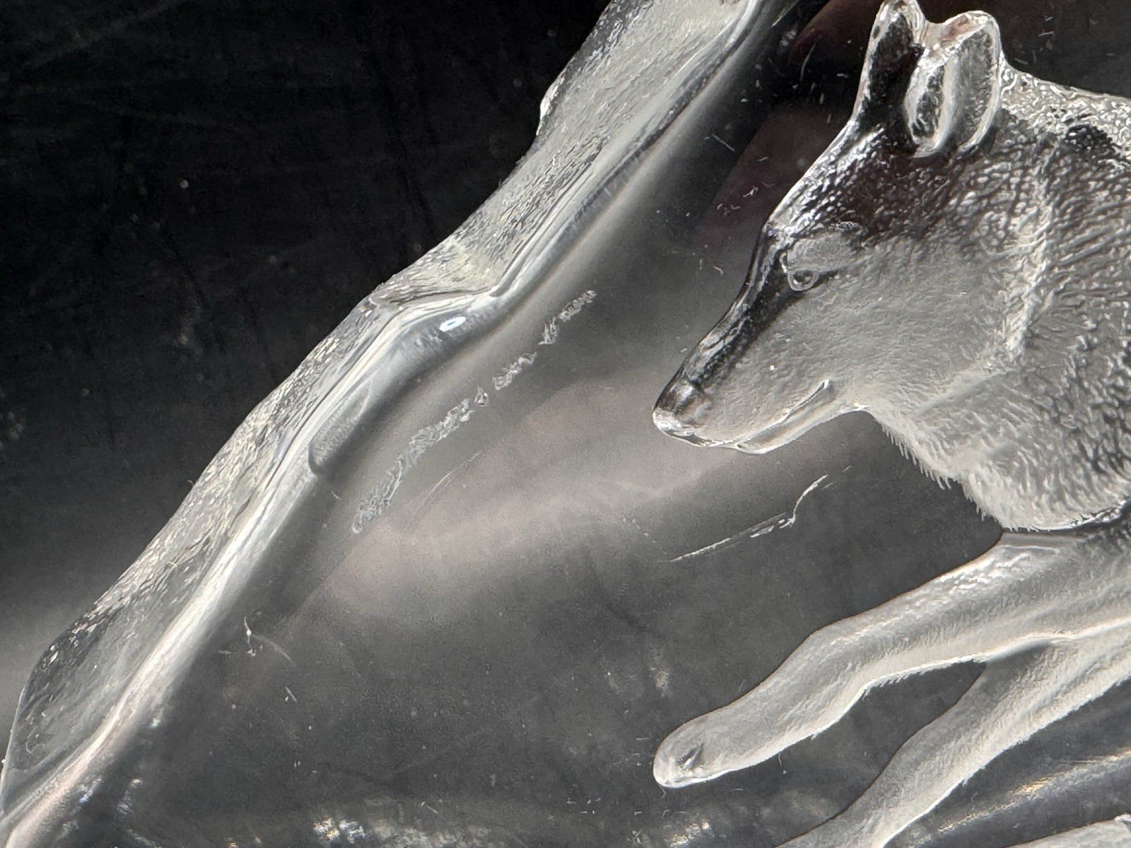 Mats Jonasson Wolves Crystal Sculpture Sweden Signed Full Lead 3D Art Etched