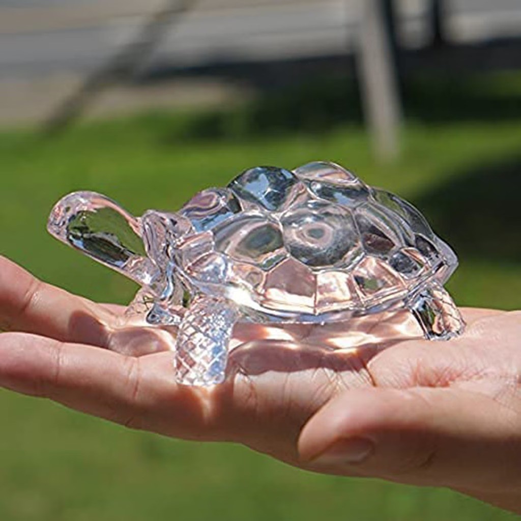 Glass Turtle Figurine Home Decor Ornament Paper Weight 4.5 inches Long