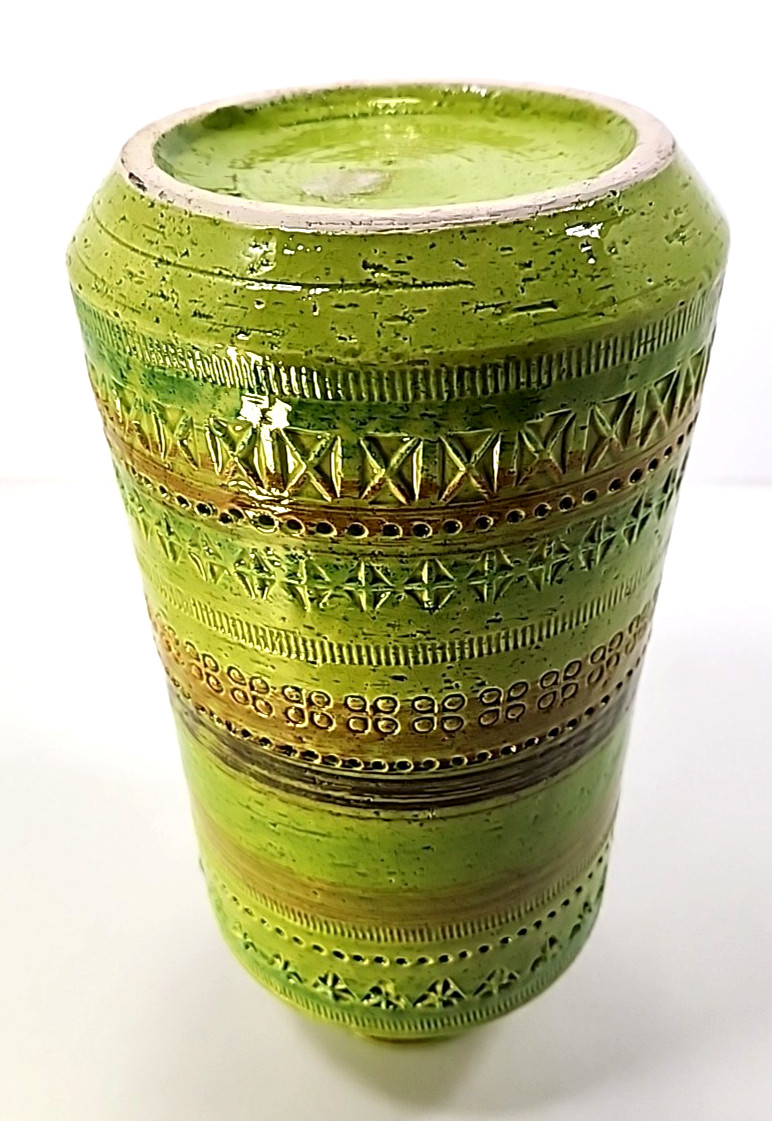 Aldo Londi Bitossi Rosenthal Netter Vase Greens Incised Design 1960s 12.5″ READ!