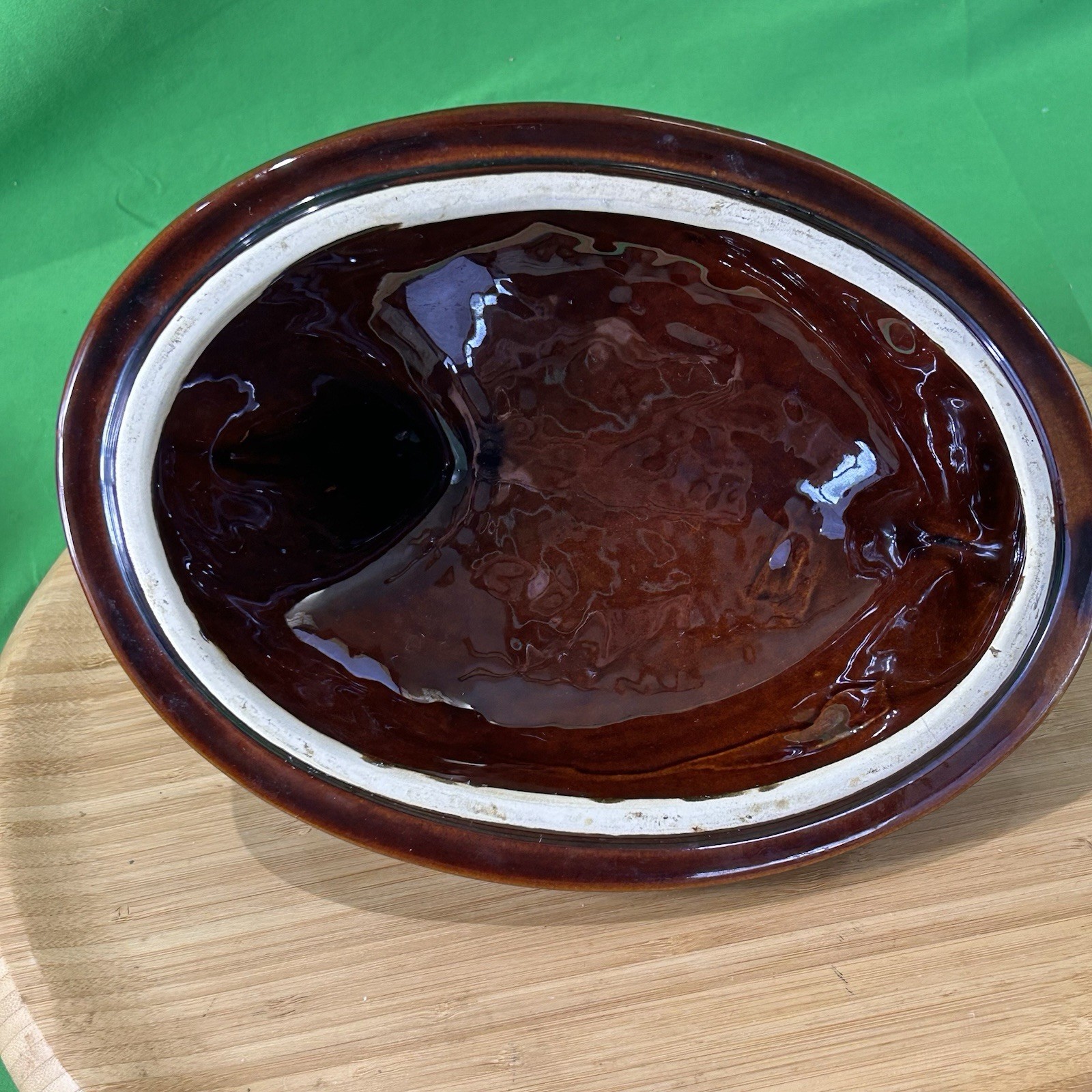 Vtg Hull HP Co. DUCK 2 Qt CASSEROLE Mirror Brown Drip COVERED BAKER Oven Proof