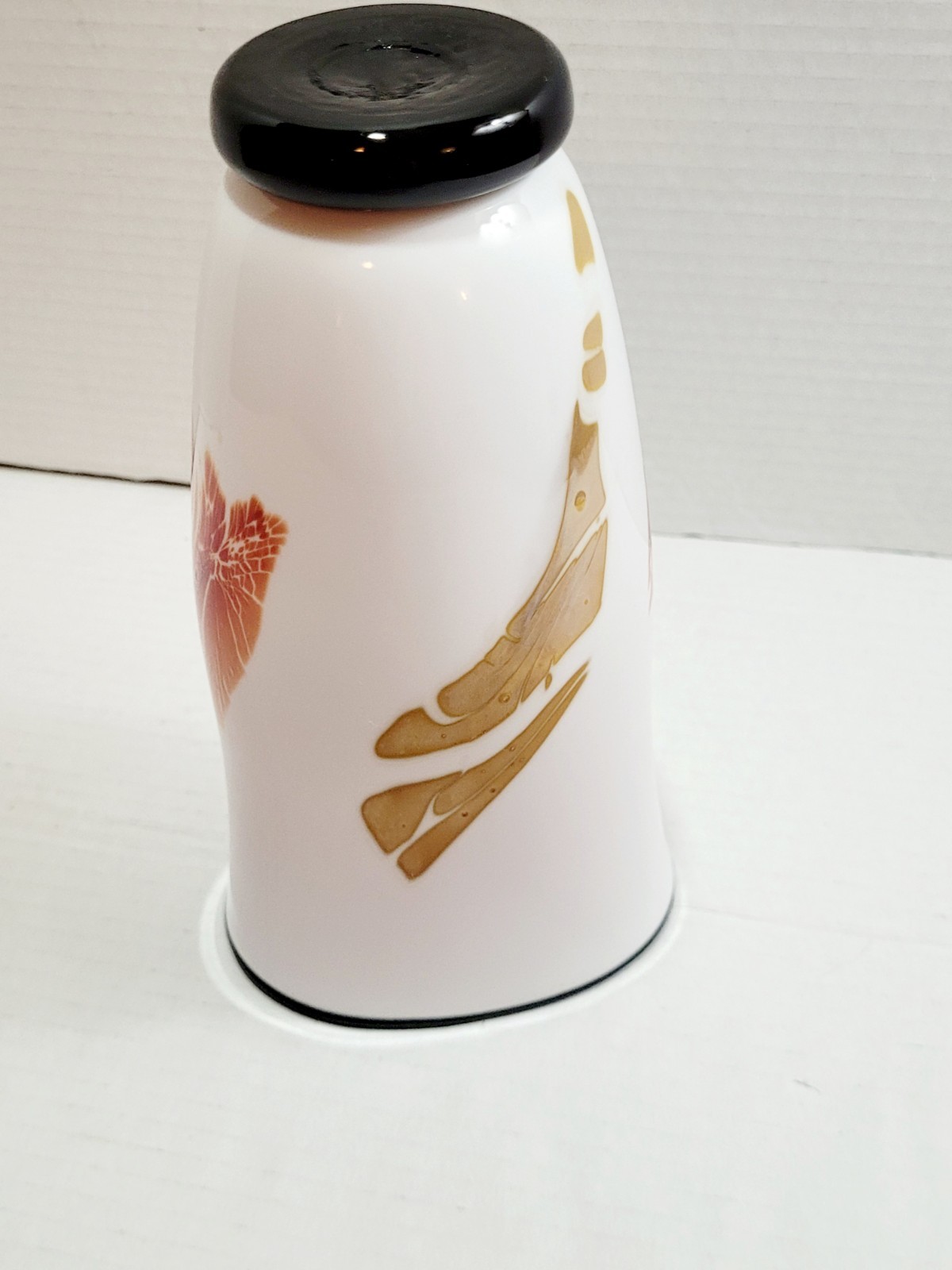 Vtg Nourot Art Glass Vase White Black Red Gold Confetti Swirl Signed 1996