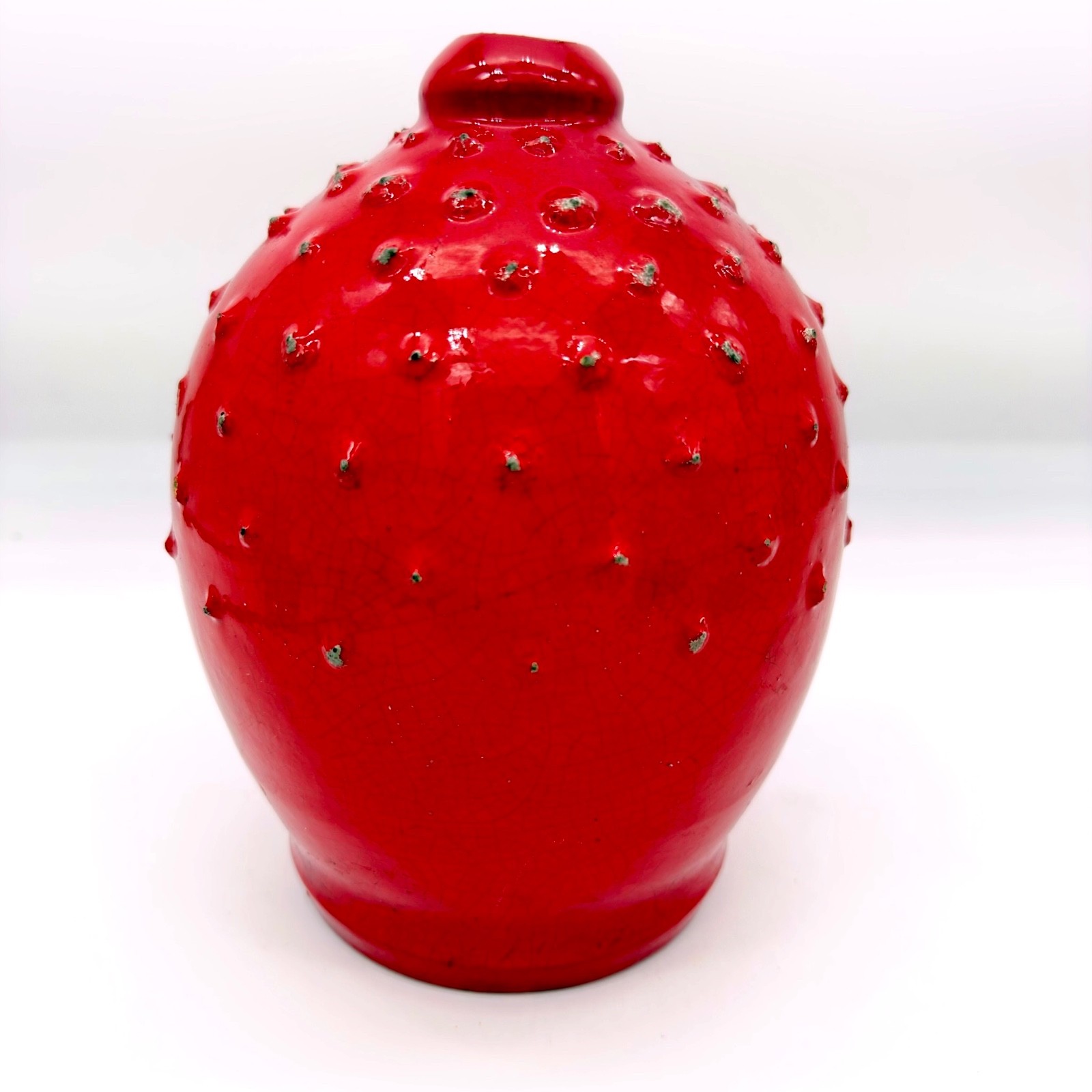 Signed 2003 Modern Art Pottery Red Glaze Vessel Textured Urn Abstract Sculpture