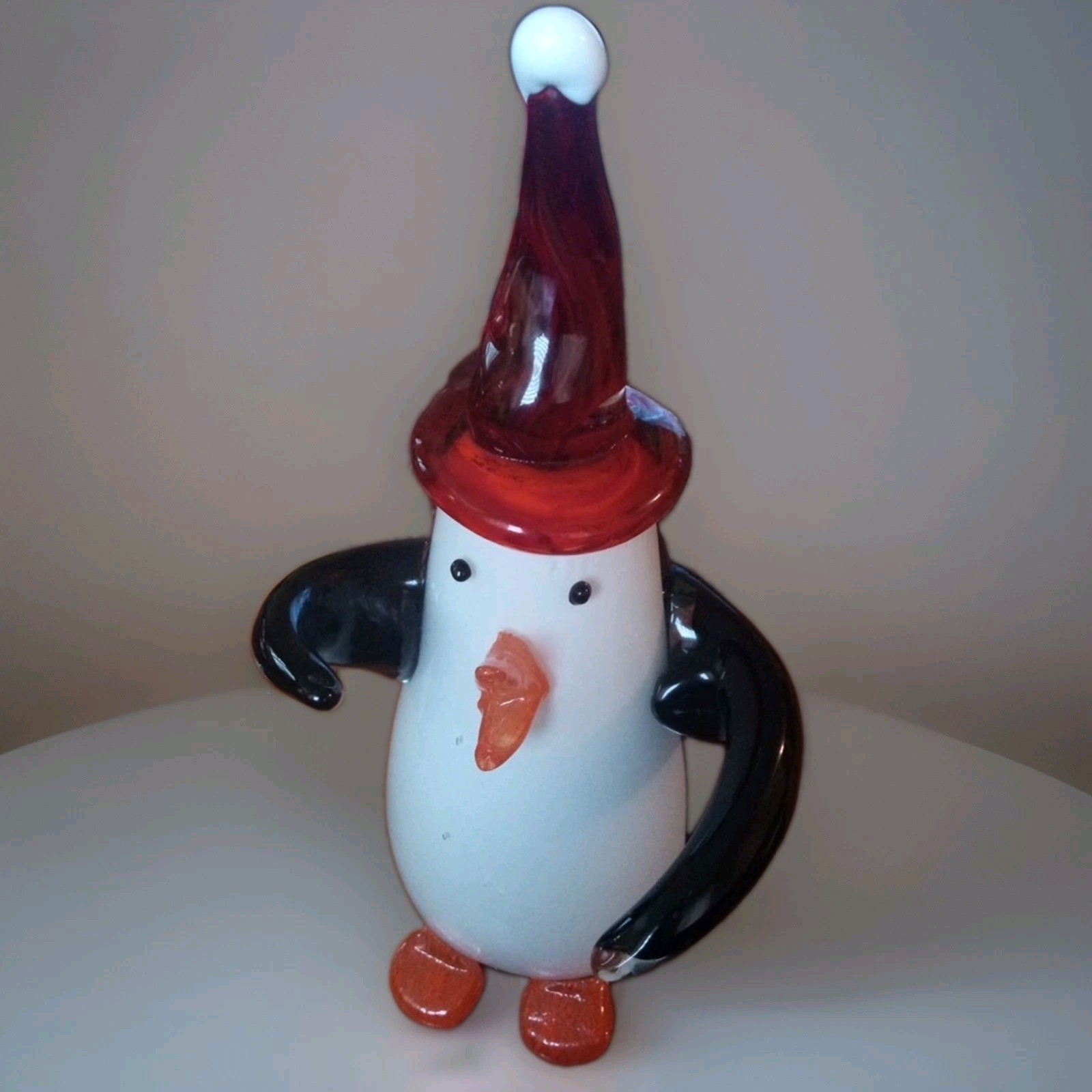12″ 5lb Penguin Hand Blown Solid Studio Art Glass Stylized Sculpture Christmas