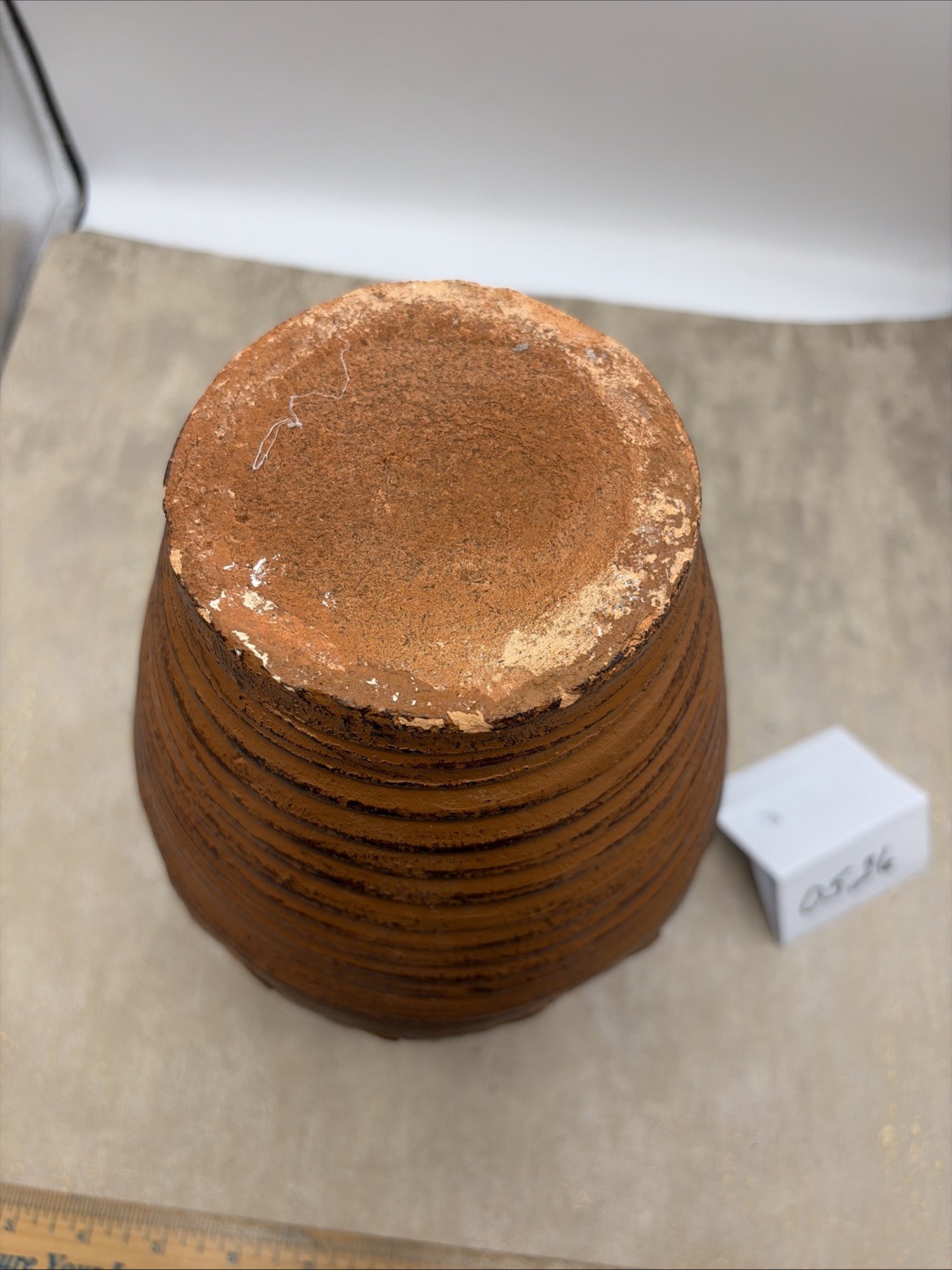 Vintage Hand Thrown Clay Vase With Wave Patterns And Rustic Brown Finish