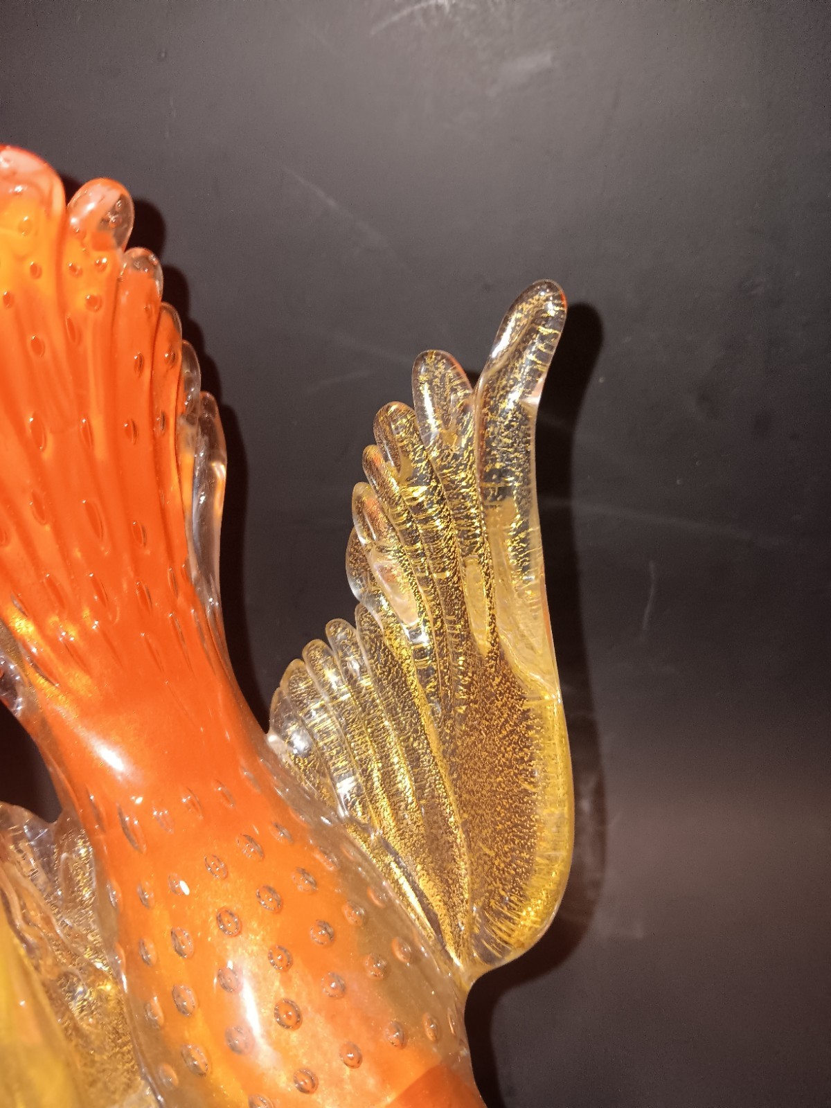 Alfredo Barbini Bird Art Glass Sculpture Figurine Bullicante Gold Flake 10-3/4″