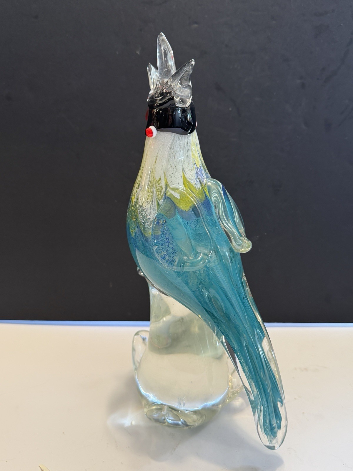MURANO STYLE ART GLASS Large Multi-color Thick Heavy Glass Parrot EXCELLENT