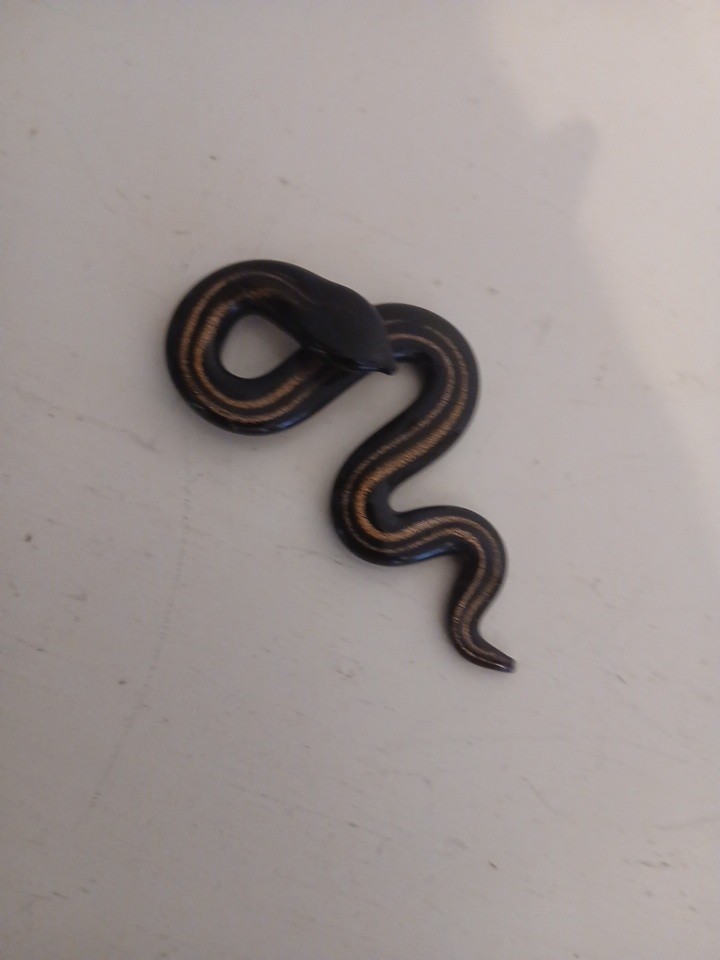 Handblown Glass Snake Black With Gold Miniature Figurine Collectible 3″ Long