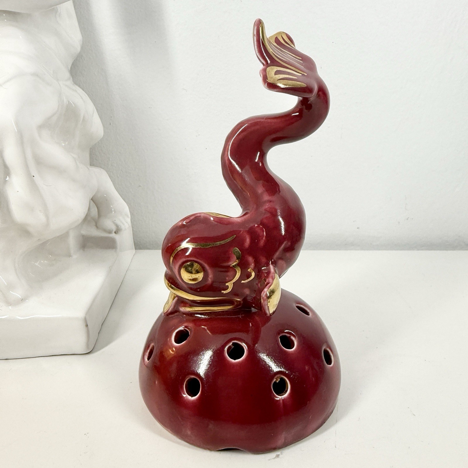ARTHUR PERCY Art Deco FLOWER FROG Rod Rubyn DOLPHIN Upsala Ekeby GEFLE Sweden