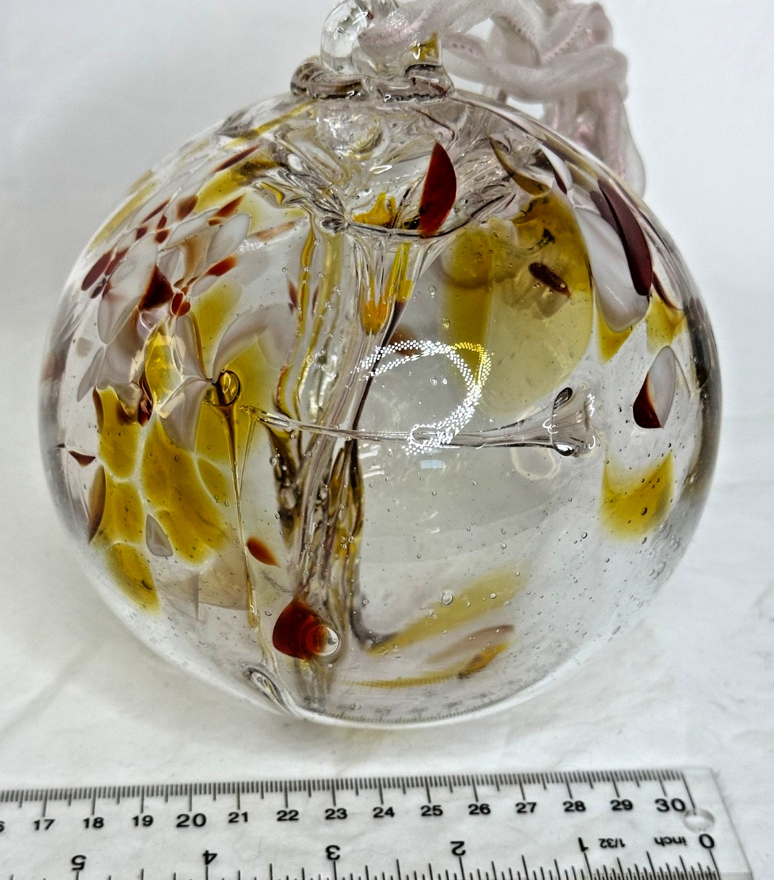 Hand Blown Art Glass Ball Witches Globe 5 in Hanging Red Gold Decor
