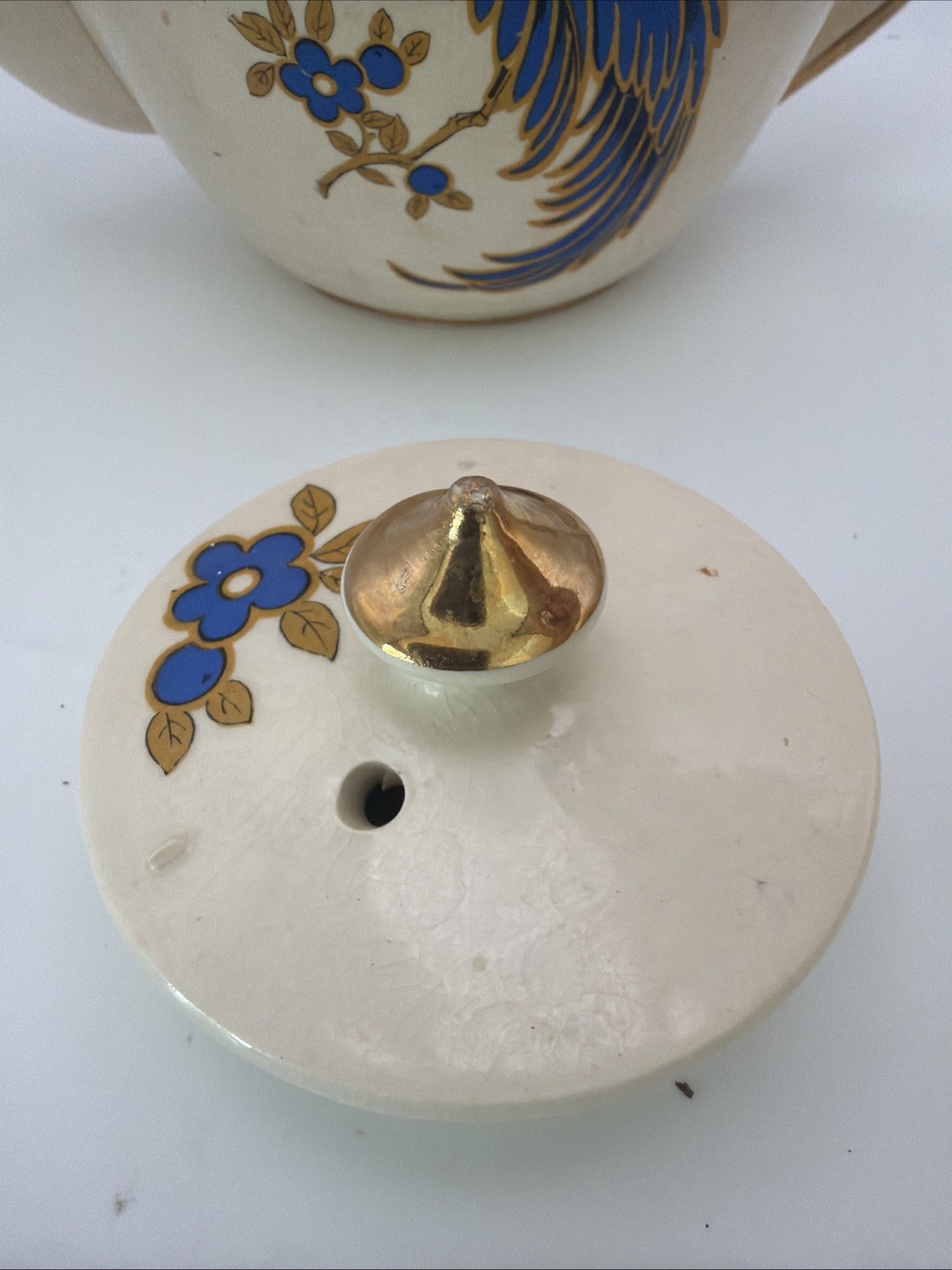 Vintage Arthur Wood 3890 Blue Bird Floral Teapot Gold Trim England Vintage