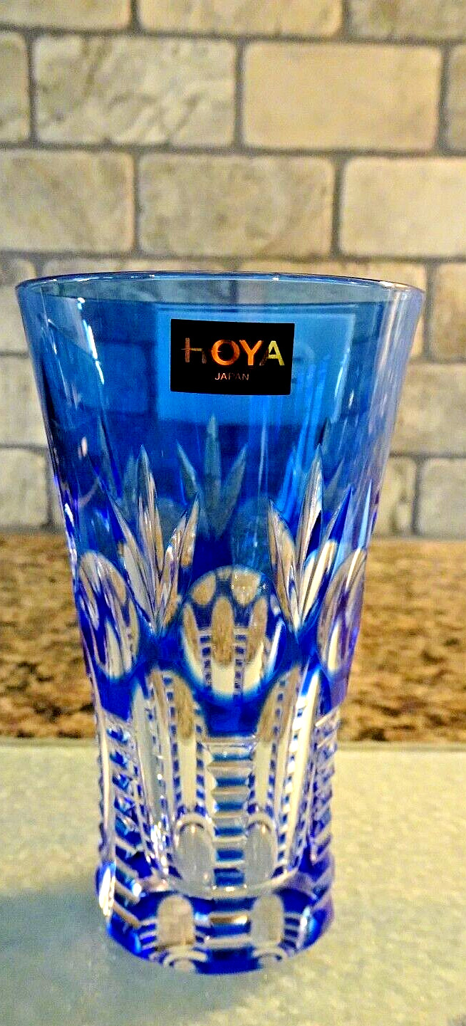 HOYA Japan Fine Cut Crystal Blue Cut to Clear Juice Tumbler MINT w/ Label