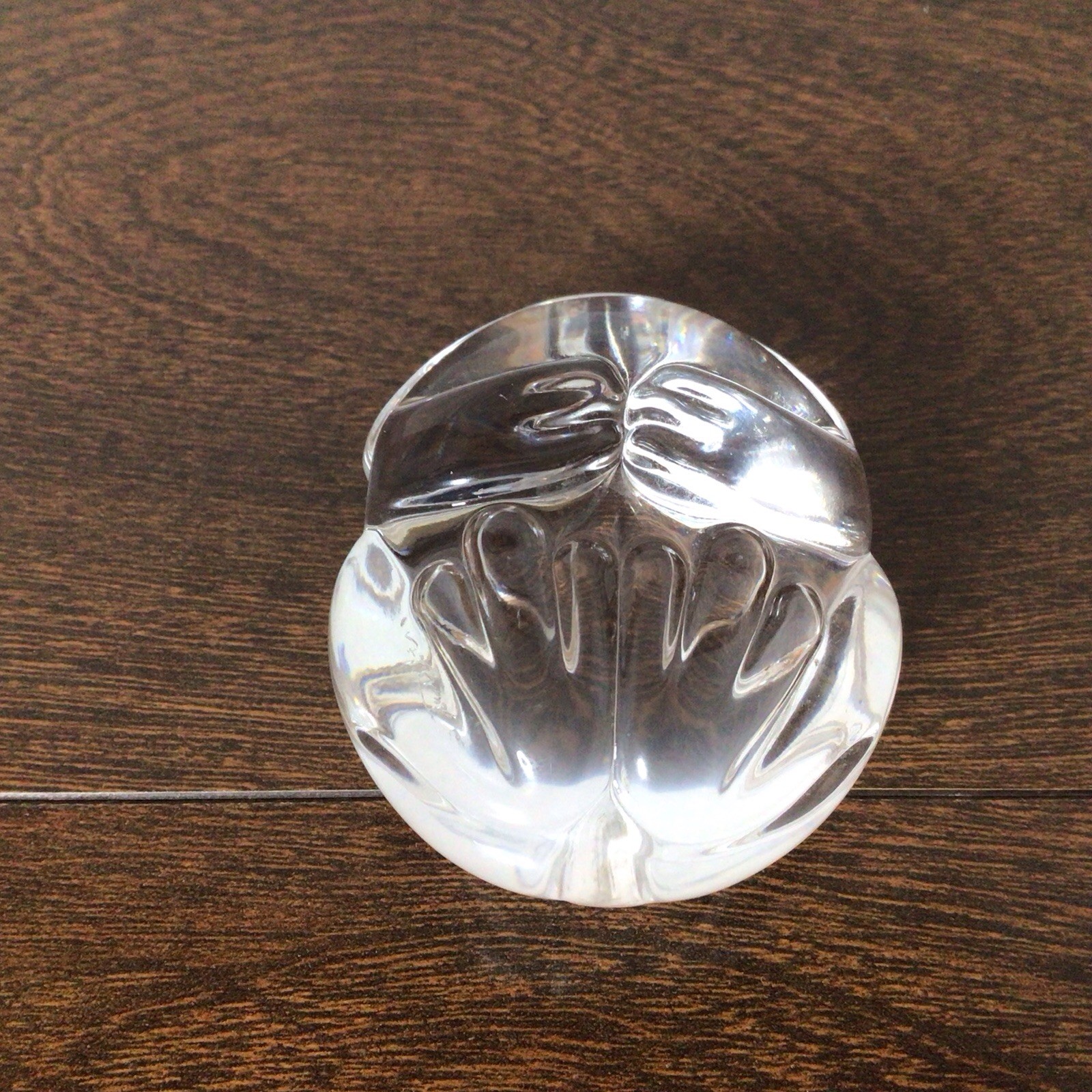 Steuben Crystal Art Glass Frog Paperweight Hand Cooler 2.5″ Signed Mint