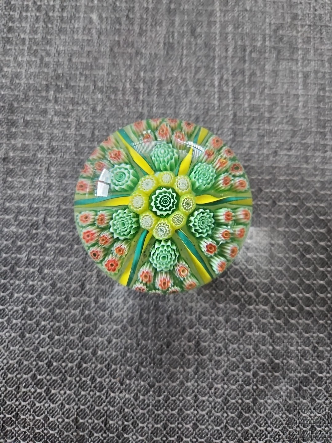 Robert Hamon Millefiori Glass Paperweight – H Mark Stamped on Bottom