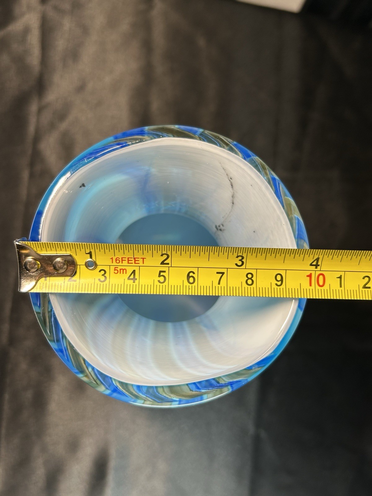 Vinci By Dynasty Gallery Hand Fused Blown Glass Vase Blue Gray Swirl 11.5 In
