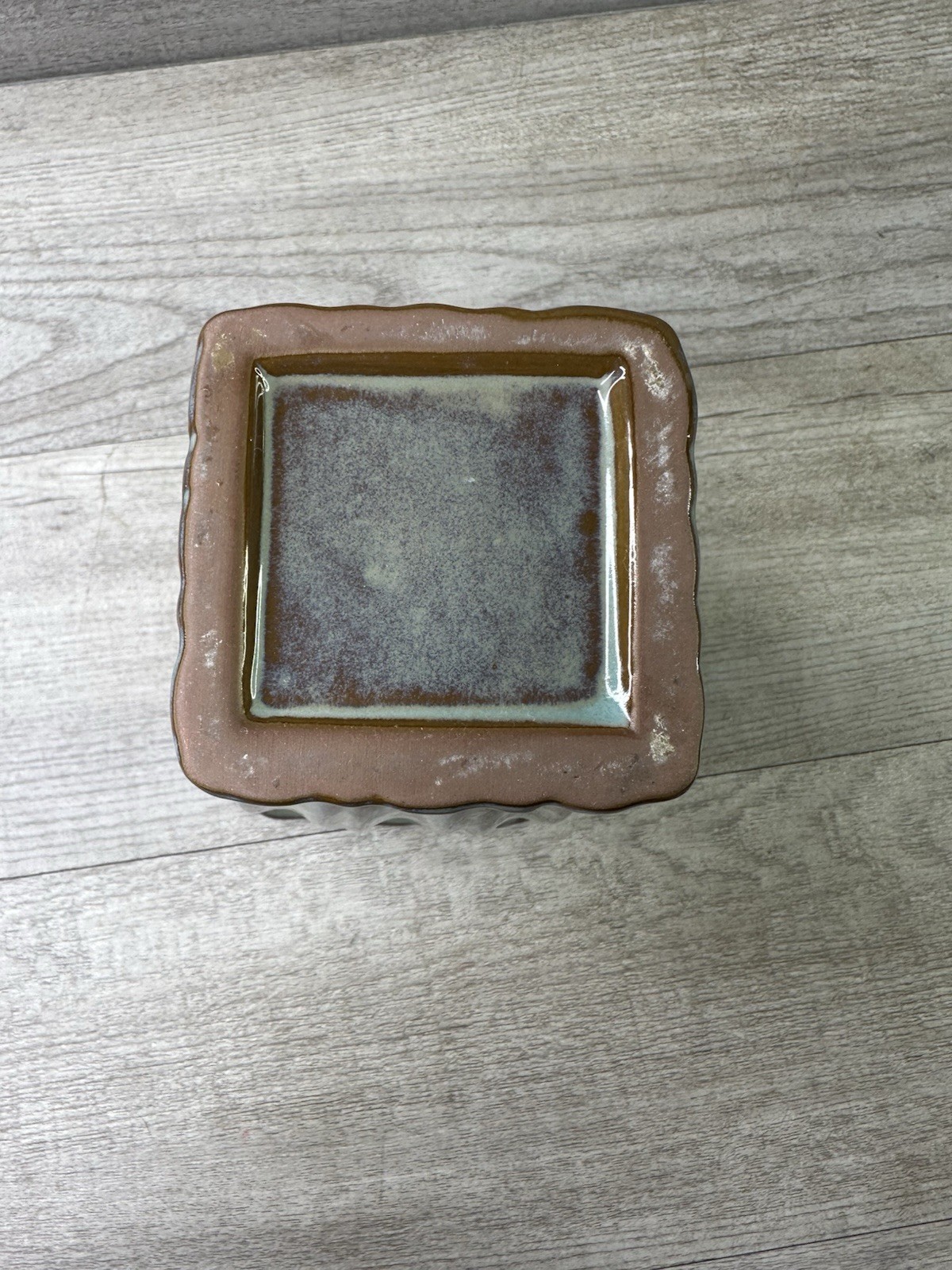 Unbranded Clay Glazed Taped Square Vase Home Decor Sage Green Brown 7.75”