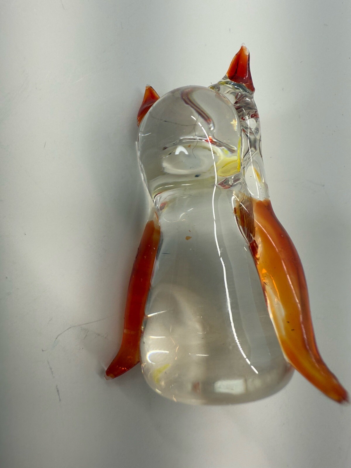 Art Hand Blown Orange And Yellow Glass Owls Figurine Set Of 2
