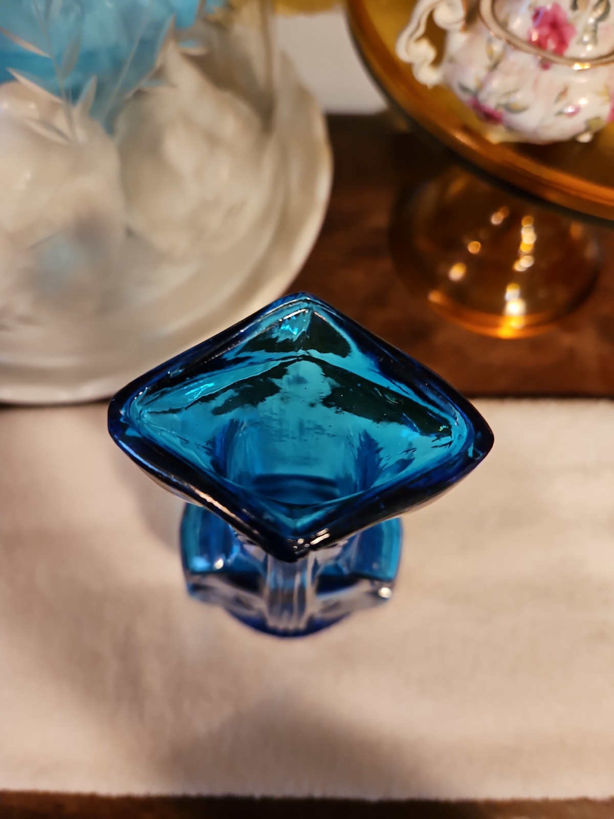 Vintage Imperial Glass Blue Violin Cello Vase 9.5” TALL 4.5 WIDE