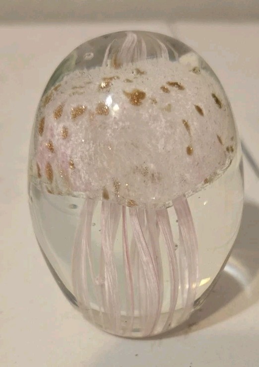 Paperweight Art Glass Jellyfish Glows Under Black Light Teal Green Mermaidcore