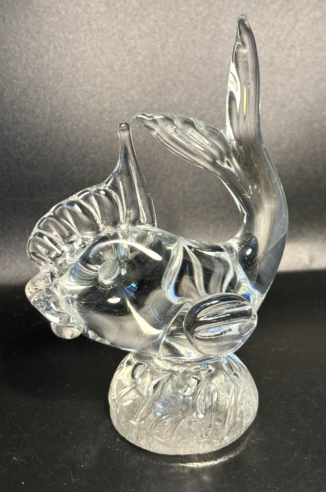 Vintage ICET Art Glass Fish Figurine Clear Made in Venezuela 6.5 in