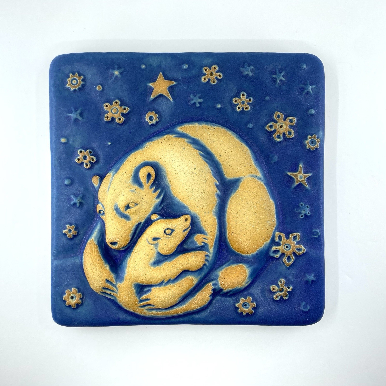 Polar Bear Hug 6×6″ Ceramic Art Tile By Gretchen Kramp