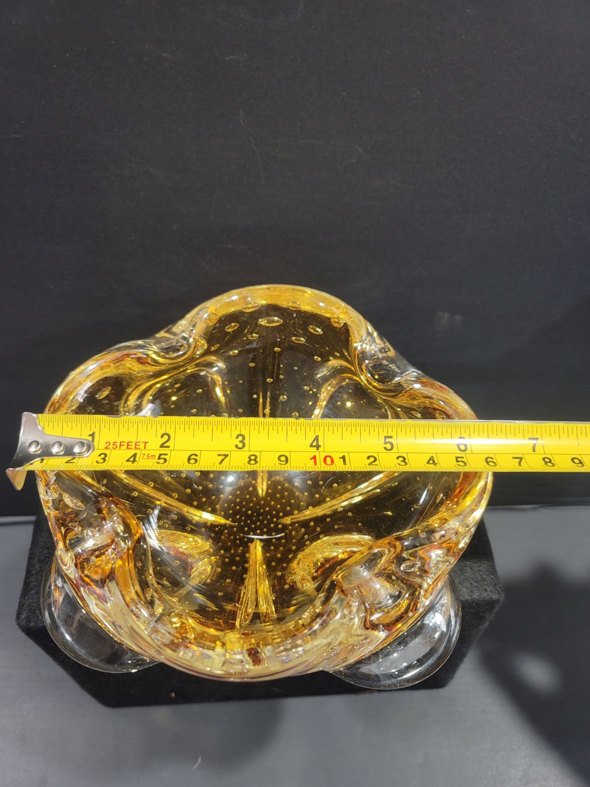 Vintage Murano Bullicante Controlled Bubble Art Glass Amber And Clear Ashtray