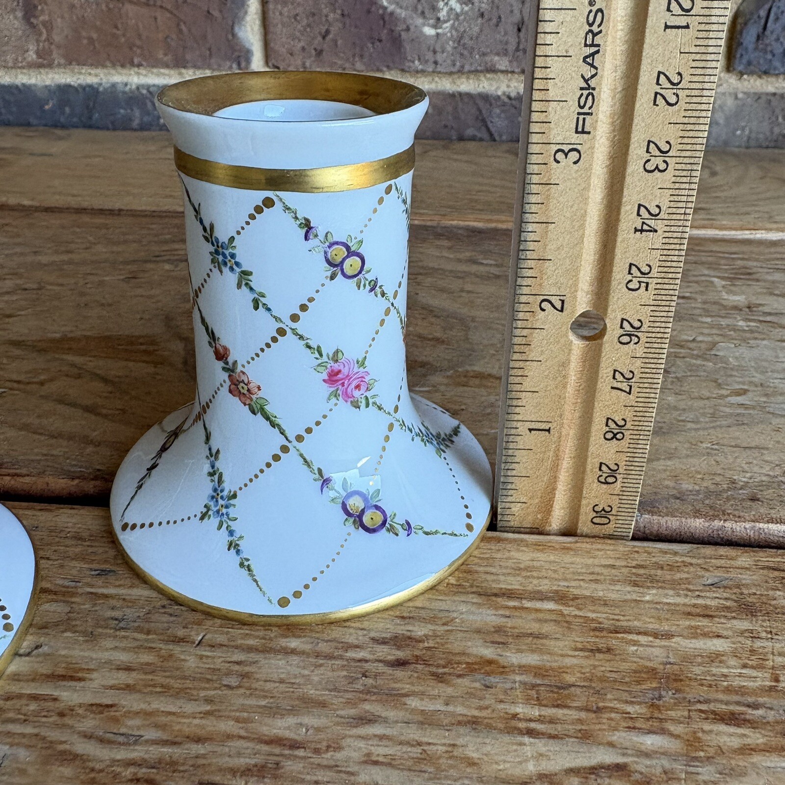 Vintage Tirschenreuth Gold Gilded Porcelain Floral Candlestick Holder Bavaria