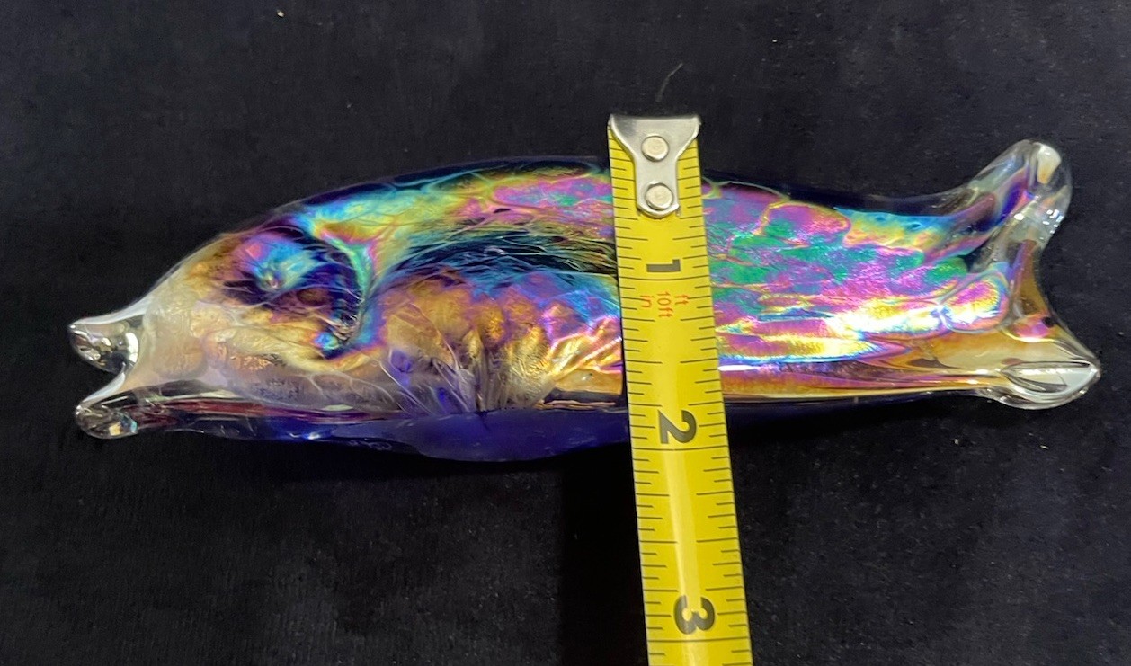 Vintage Art Glass Iridescent Fish Signed CAS