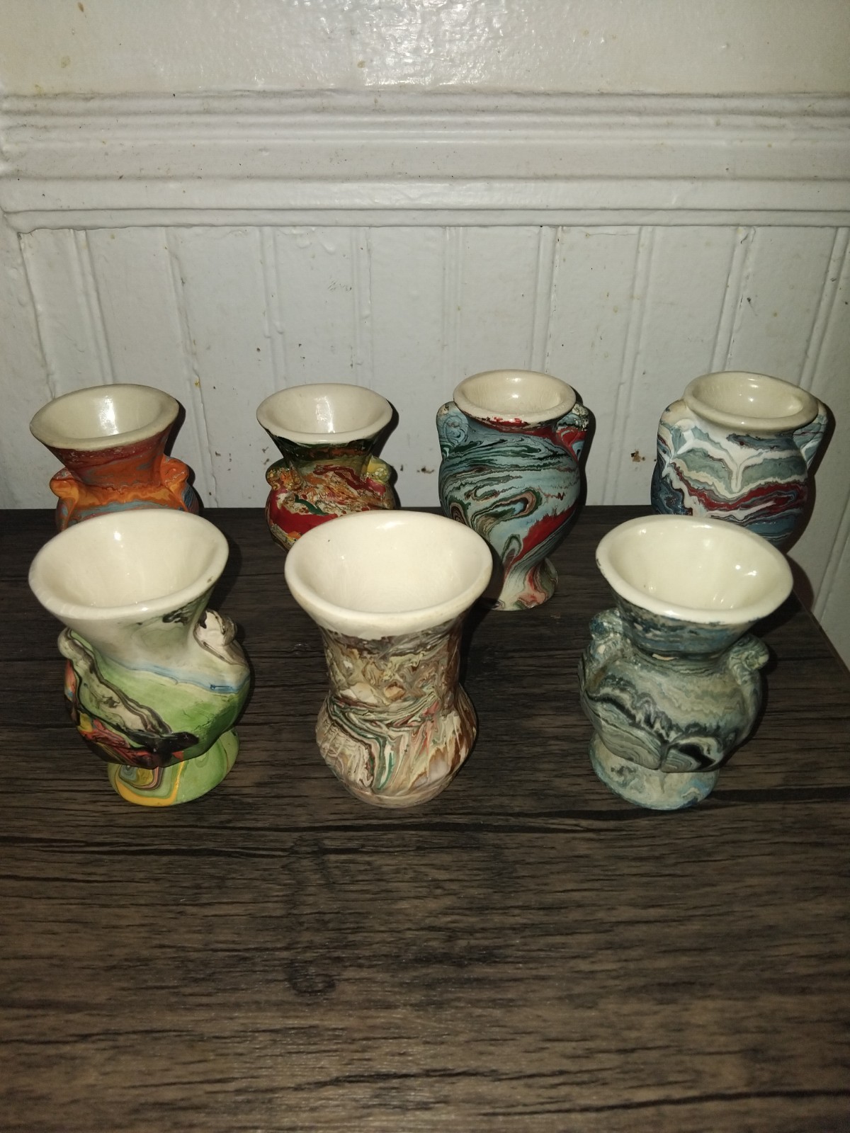 1930s Art Deco Morton Pottery “End Of The Day” Swirl Vase Set Of 7