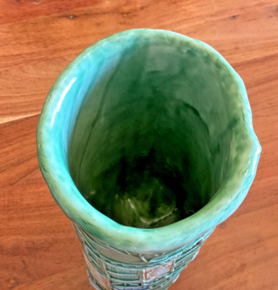 Kristy Lombard Patchwork Series Vase Signed 2007 Sage Green Glaze Heavy 13″ Tall