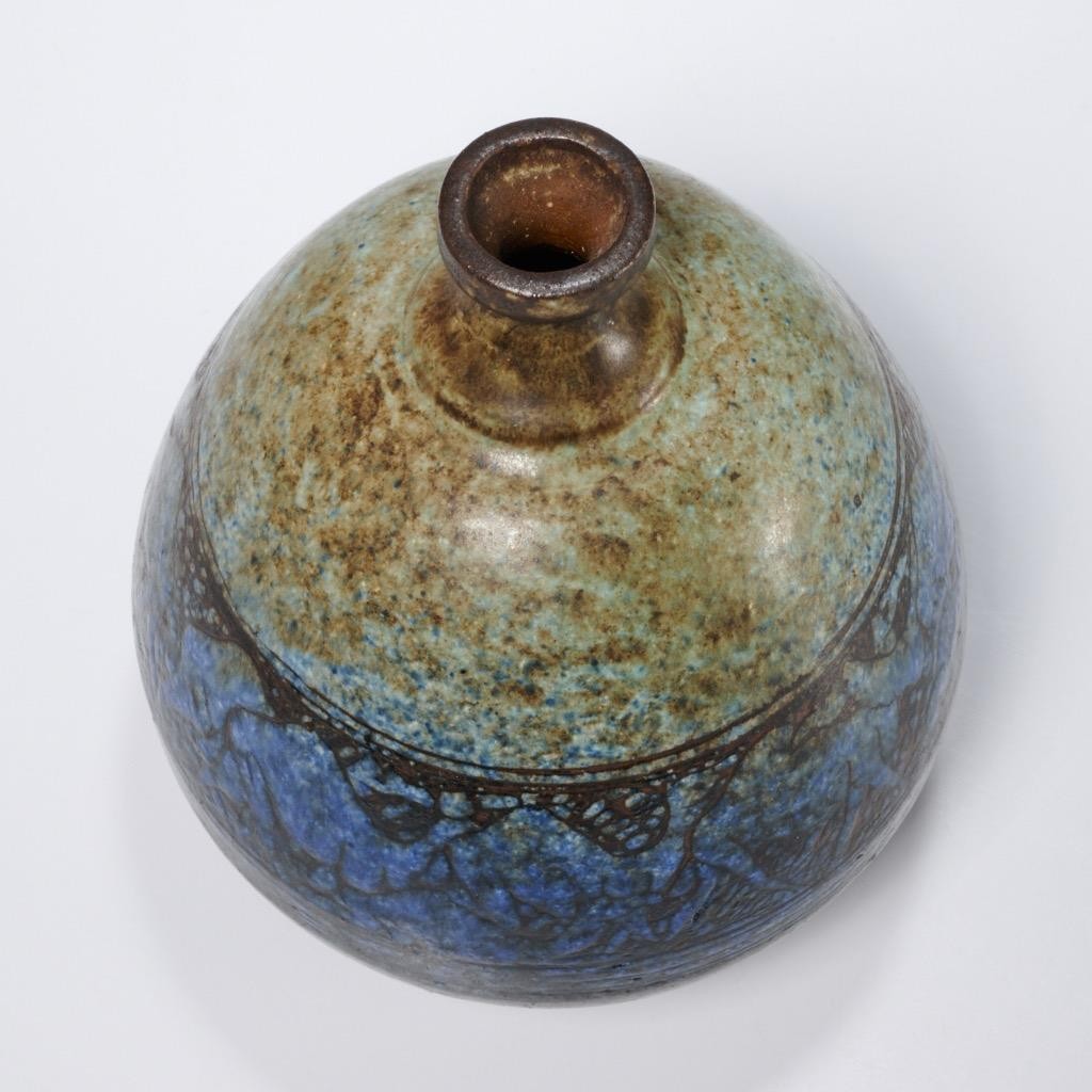 Vintage Terra Cotta Pottery Vase Camel Caravan Band Blue Green Handmade Glaze