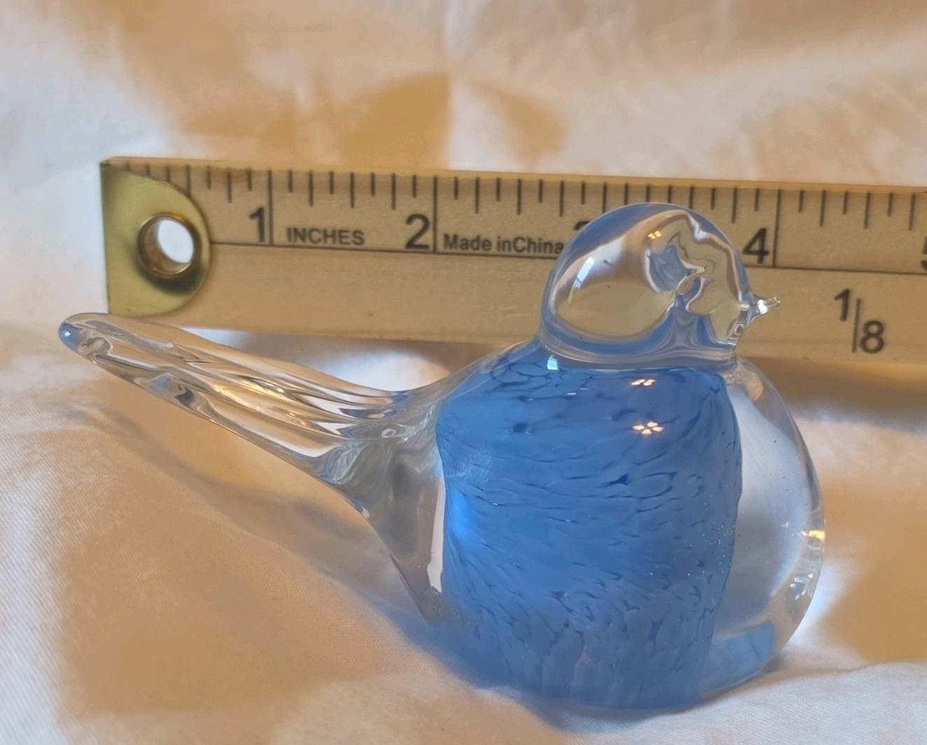 Lindshammar Blue & Clear Art Glass Bird Figurine, Handmade Sweden 2.75 in
