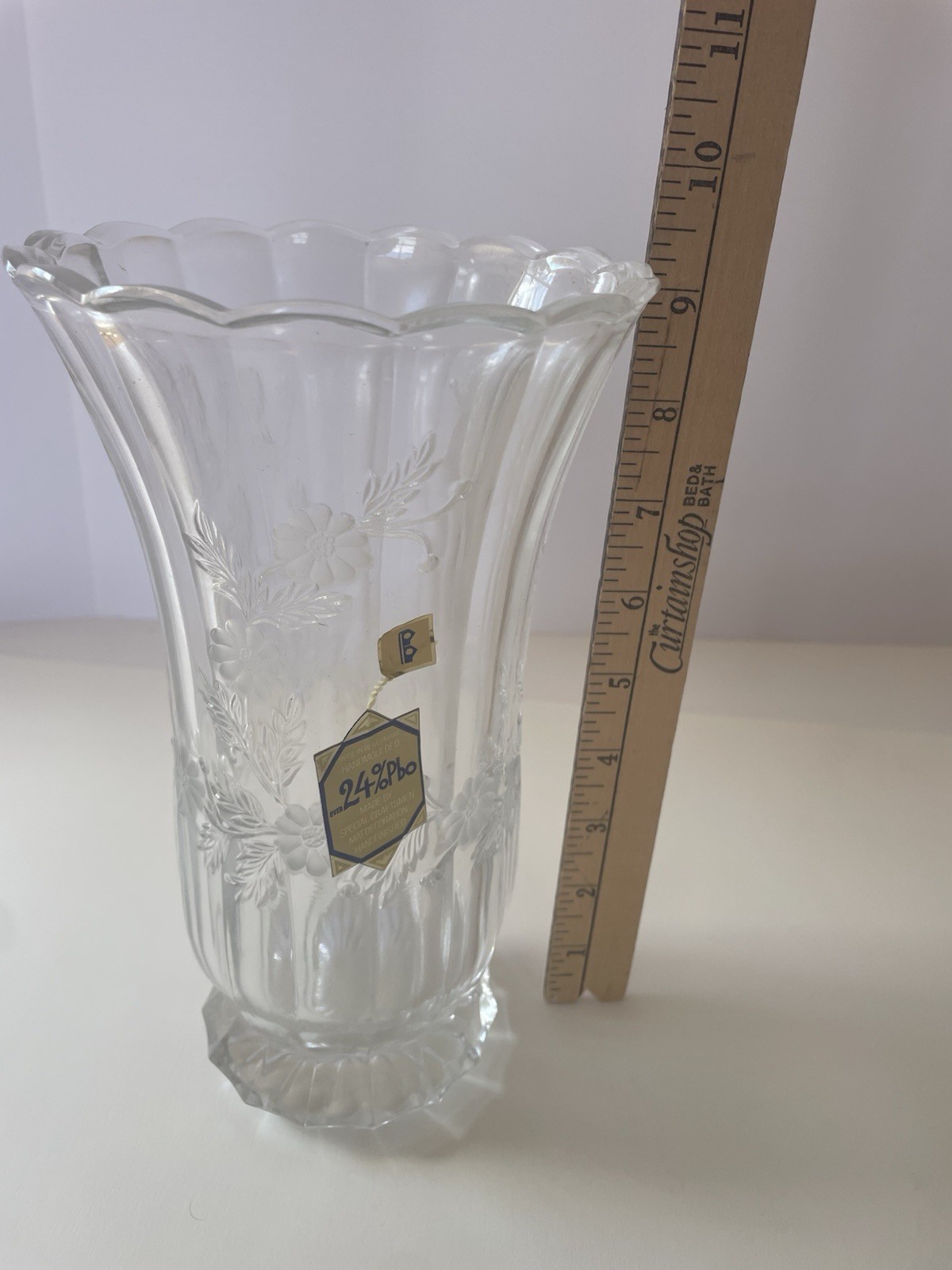 Vintage German Lead Crystal Vase 9” Laurel Phonix Bleikristall 24% PbO
