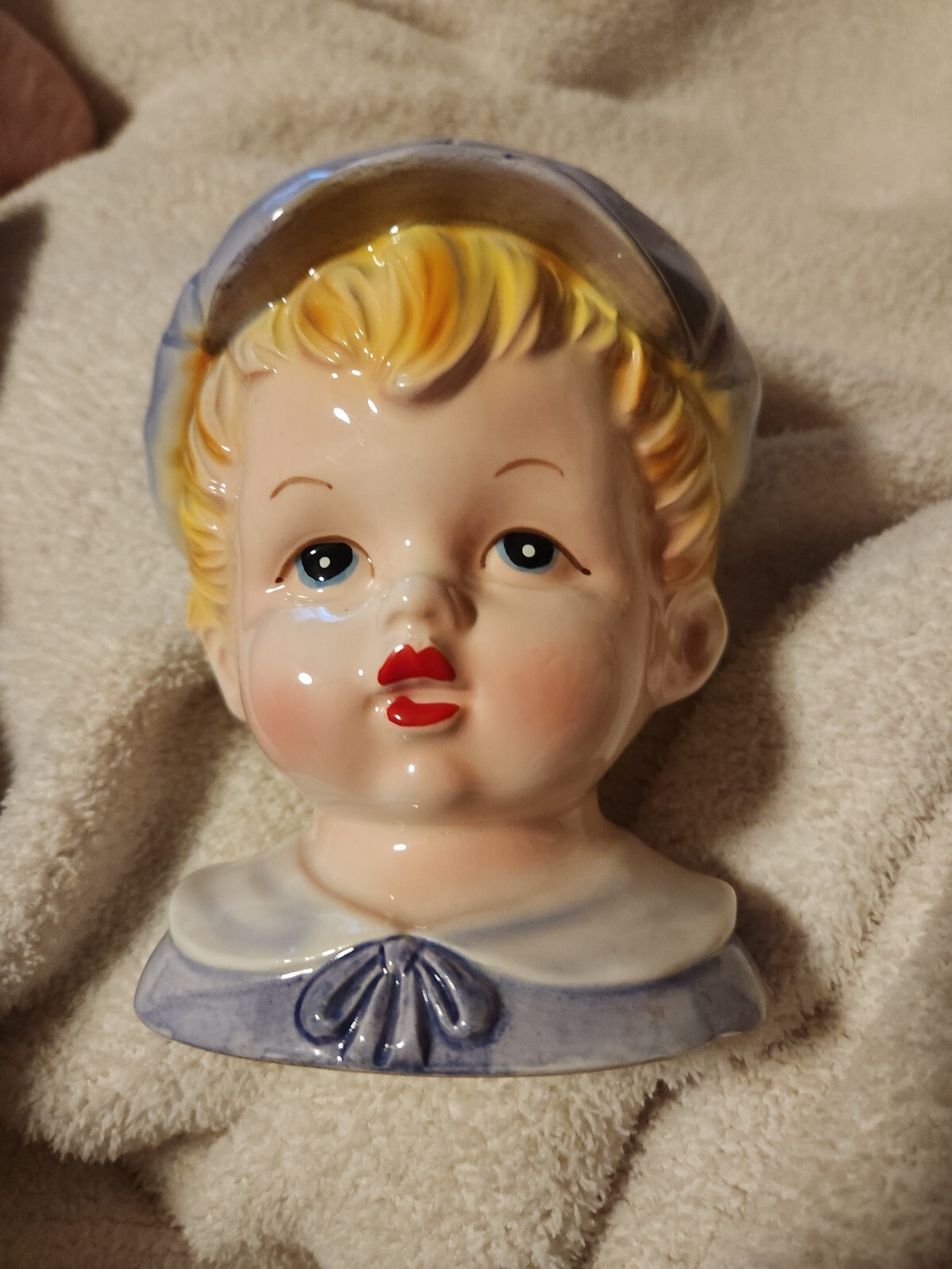 Relpo #6744 Blonde Boy in Cap Vase Planter EXCELLENT Condition Vintage Japan