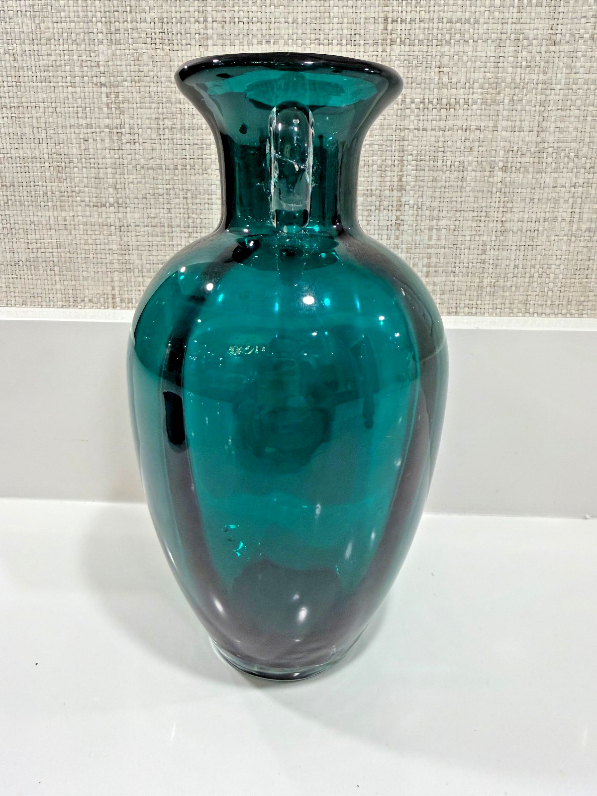 Mid Century Modern Italian Art Glass Vase Emerald Green Teal Approx 8″