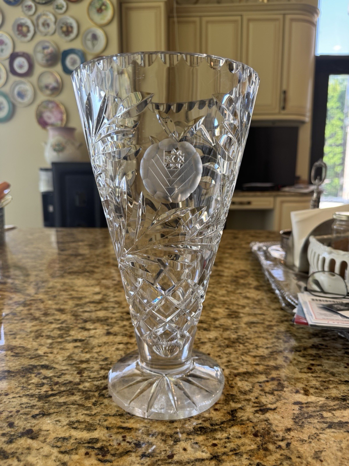 Tuthill Signed American Brilliant Period ABP 12” Cut Glass Crystal Corset Vase