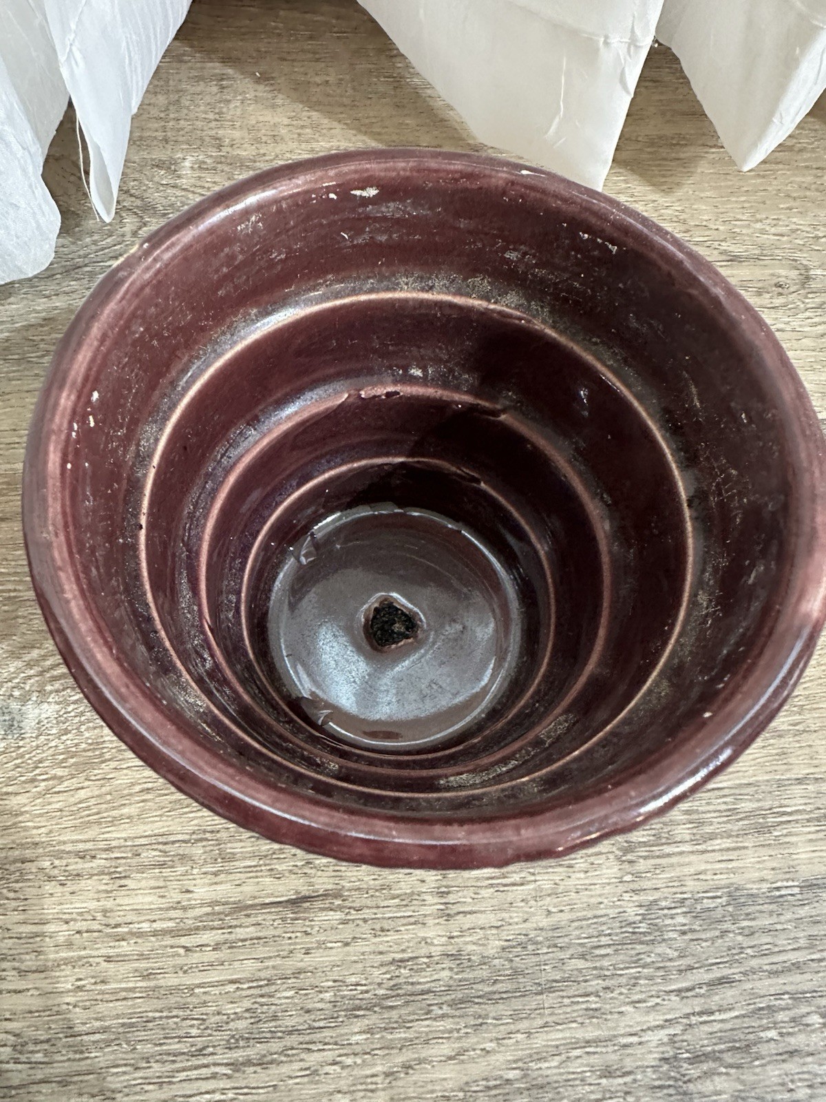 McCoy Basket Weave Planter Attached Saucer Maroon Vintage Retro Mcm 4×4 Inch