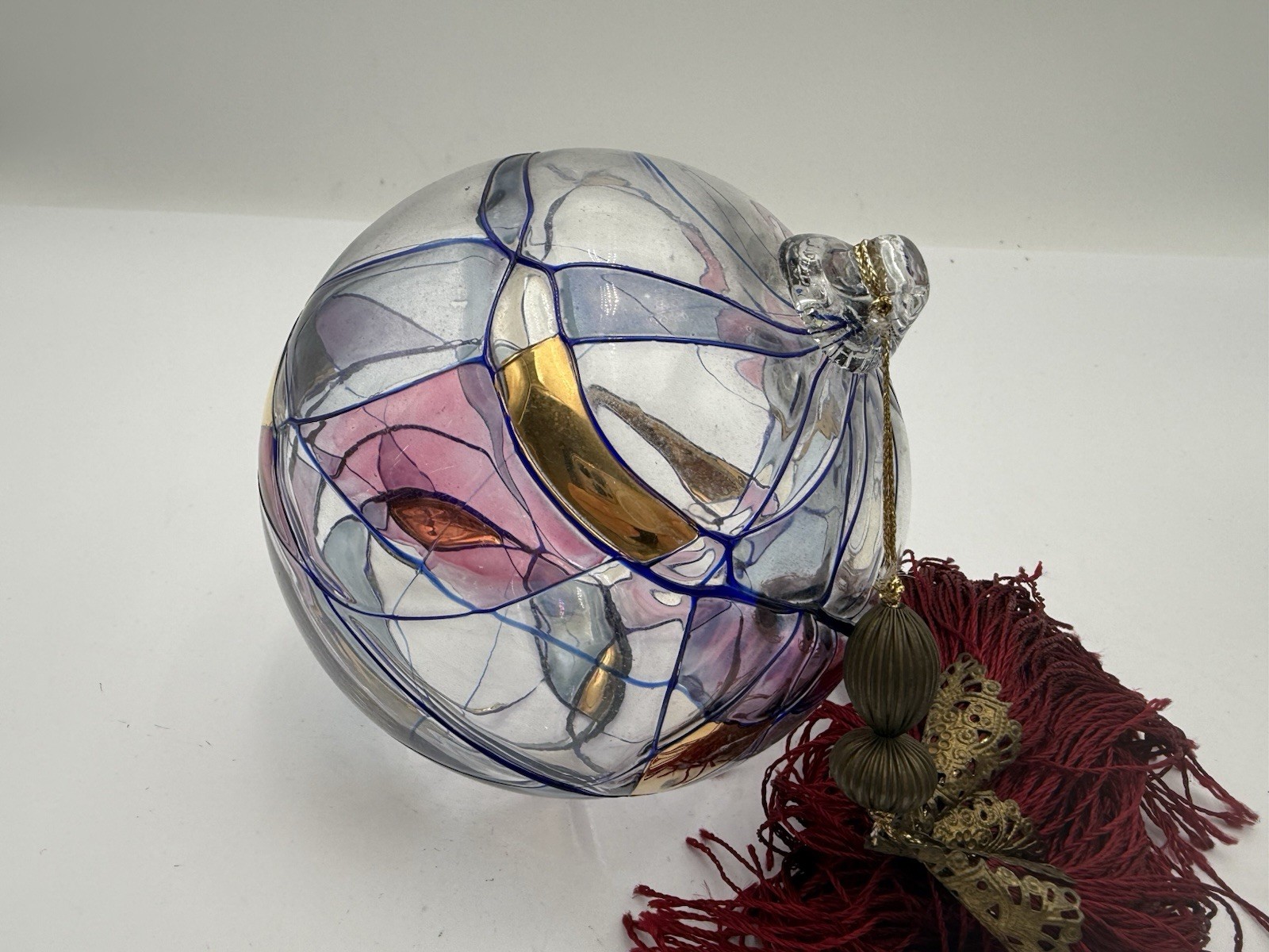 Vintage 5″ Large Romania Glass Blown Art Glass Ornament E171