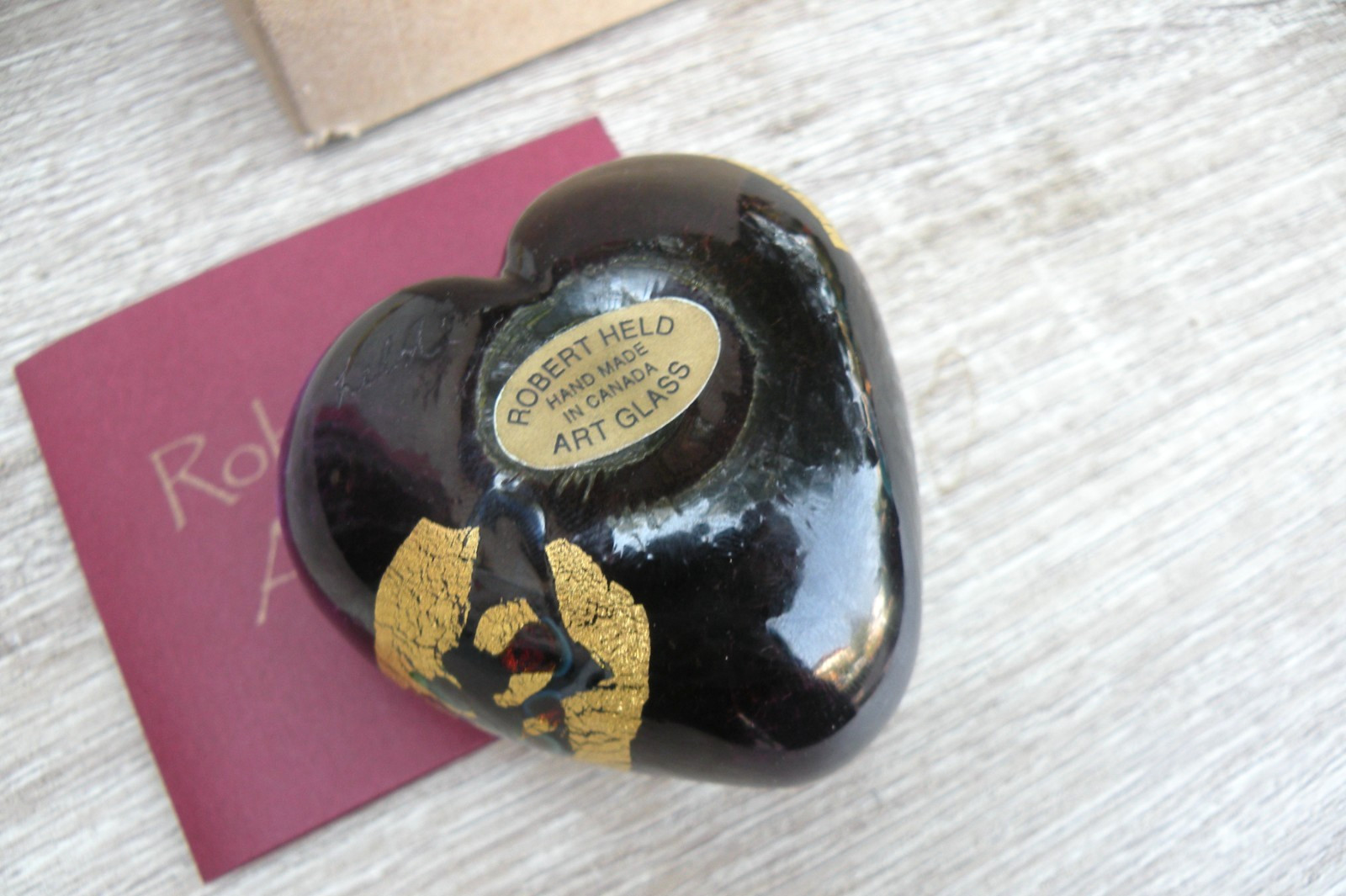 Robert Held Signed Heart Shaped Glass Paperweight