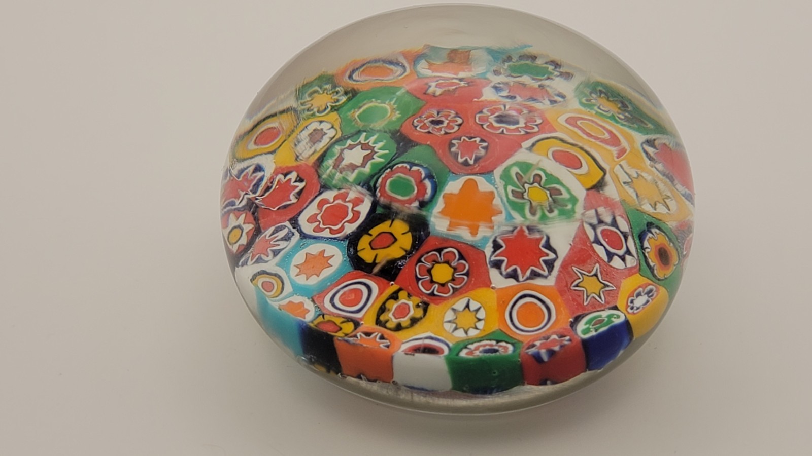 Millefiori Murano Art Glass Paperweight Decorative Multicolor Flower Stars AS IS