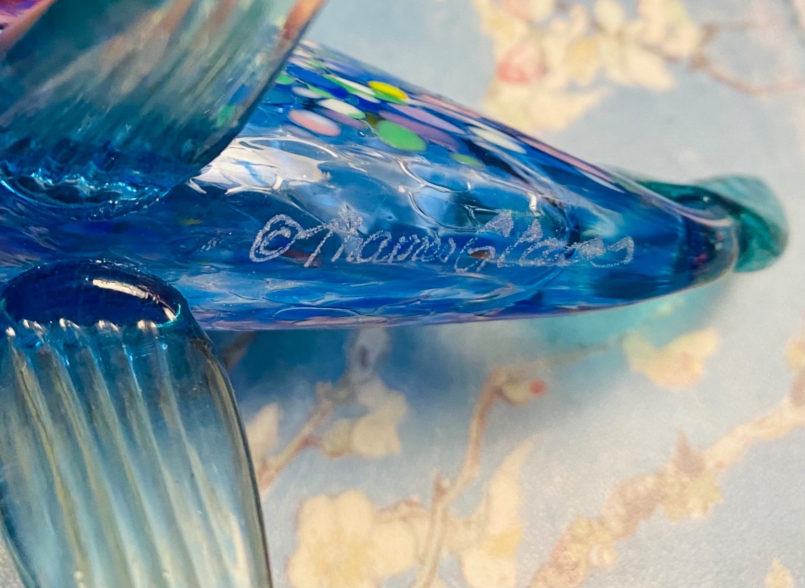 Vtg Thames Fish PAIR Blue Art Glass MINI OIL LAMP Hand Blown Figures Signed