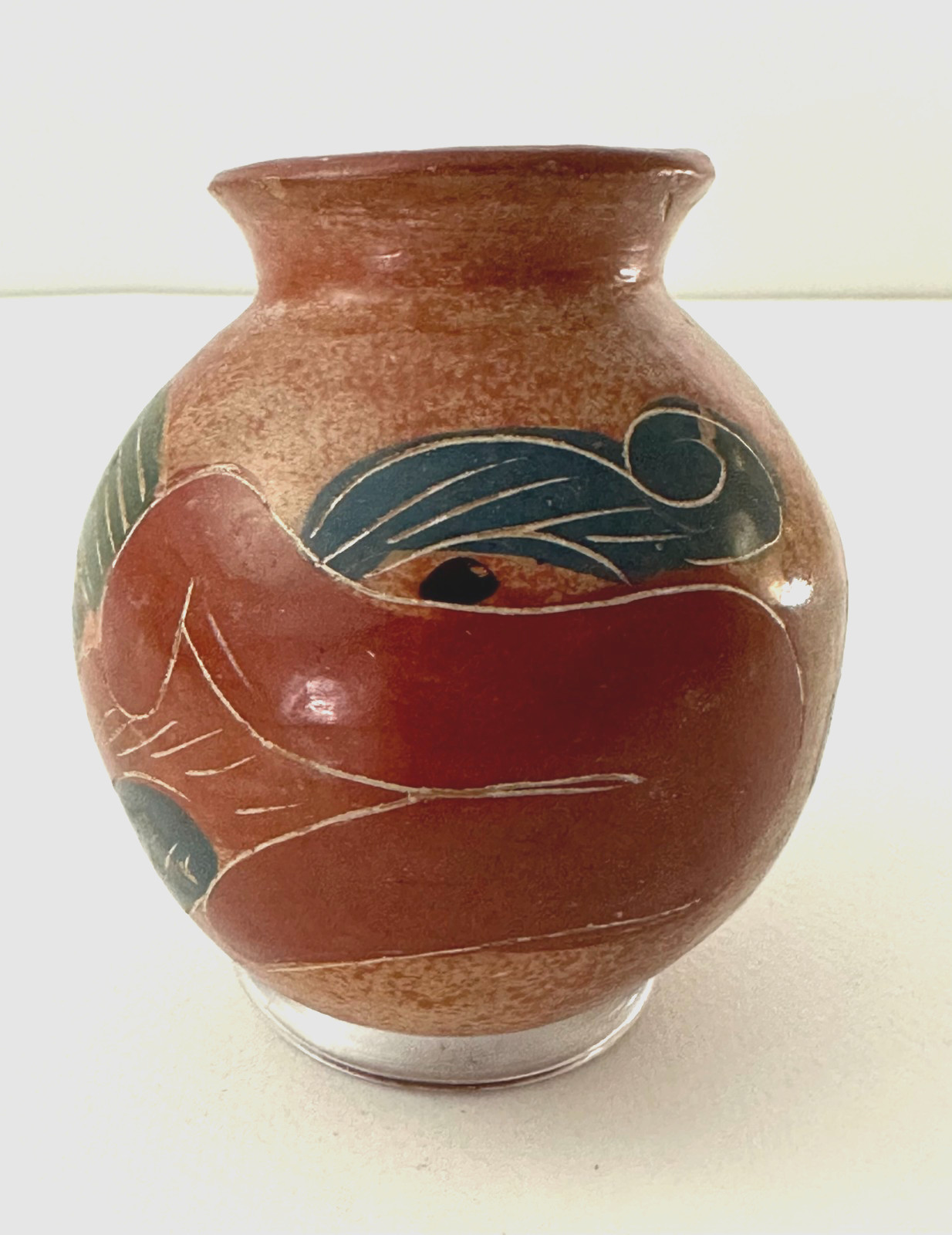 Vintage Hand Painted Nicaraguan Pottery Vase San Juan de Oriente Clay c. 1980s