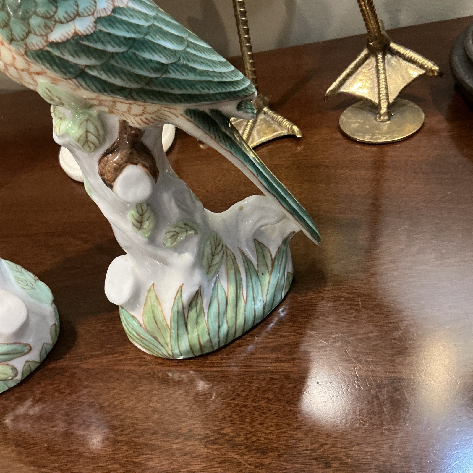 Vintage mid-century Gump’s San Francisco Hand Painted Porcelain Parrot Figurines
