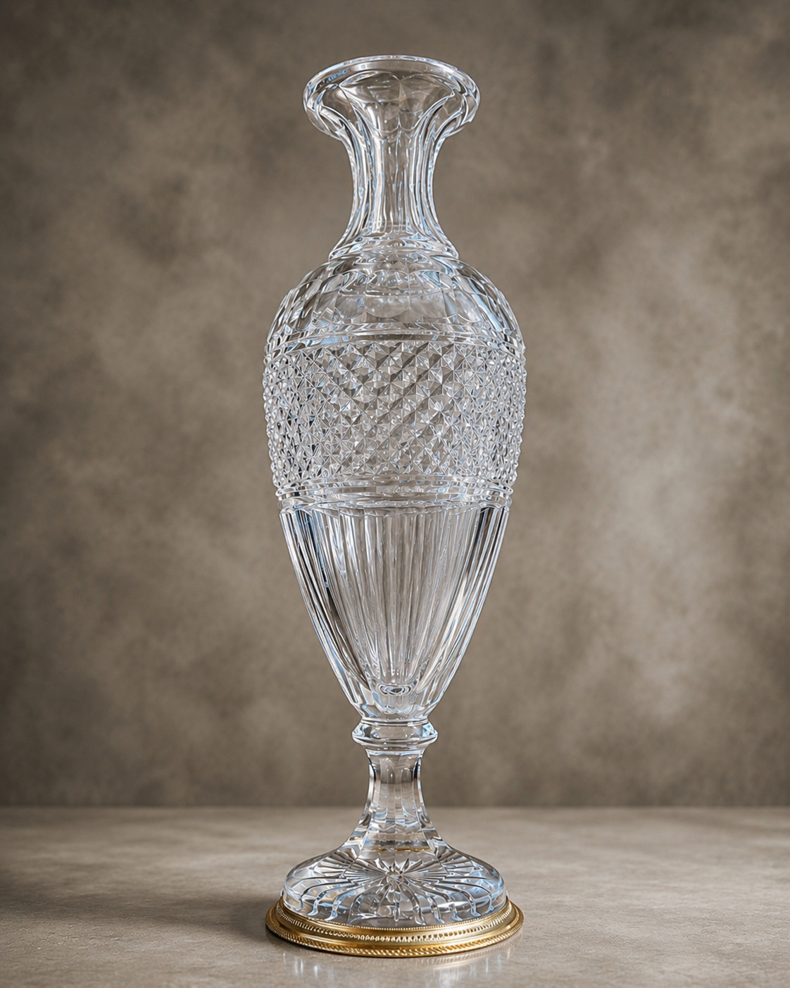 Antique Baccarat Crystal and Dore Bronze Large Vase H: 20″ France
