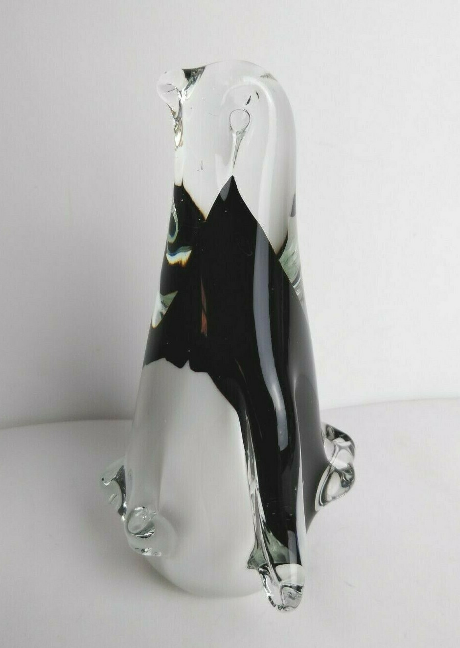 Vintage Murano Glass PENGUIN Black White & Clear Glass 5.5″ Tall 4″ wide