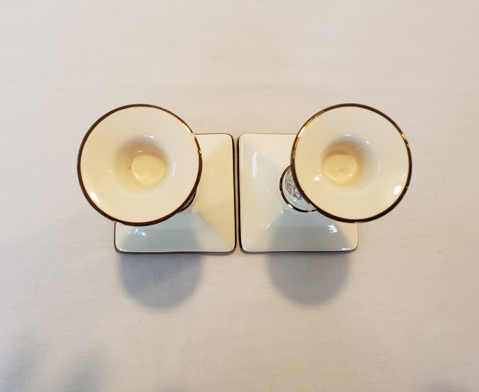 Grays Pottery Candlesticks 6 1/8 Inch Early Americana Scene Set Of 2 Vintage