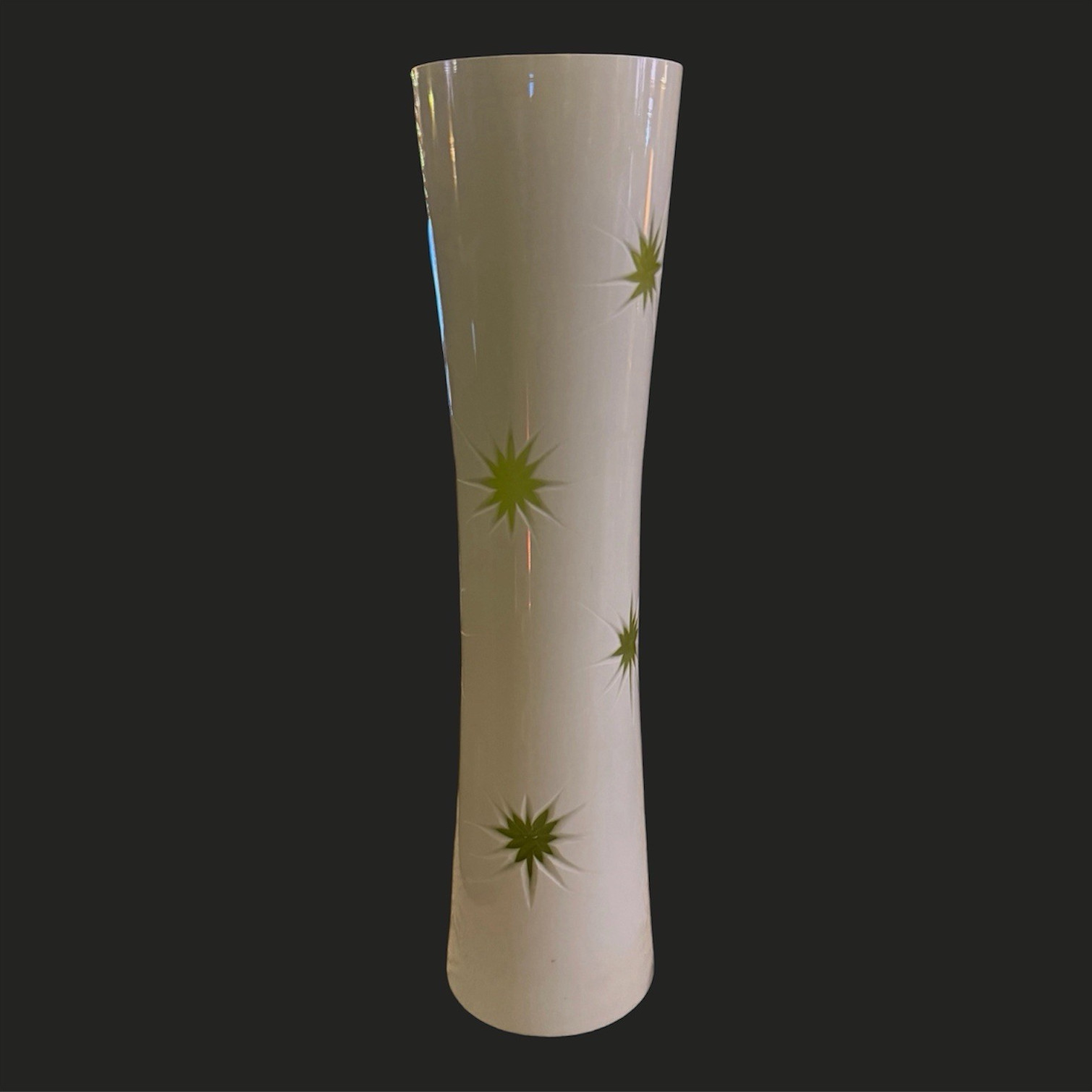Stunning Vintage MCM Cased Glass Atomic Starburst Statement Vase – 15.5” Tall