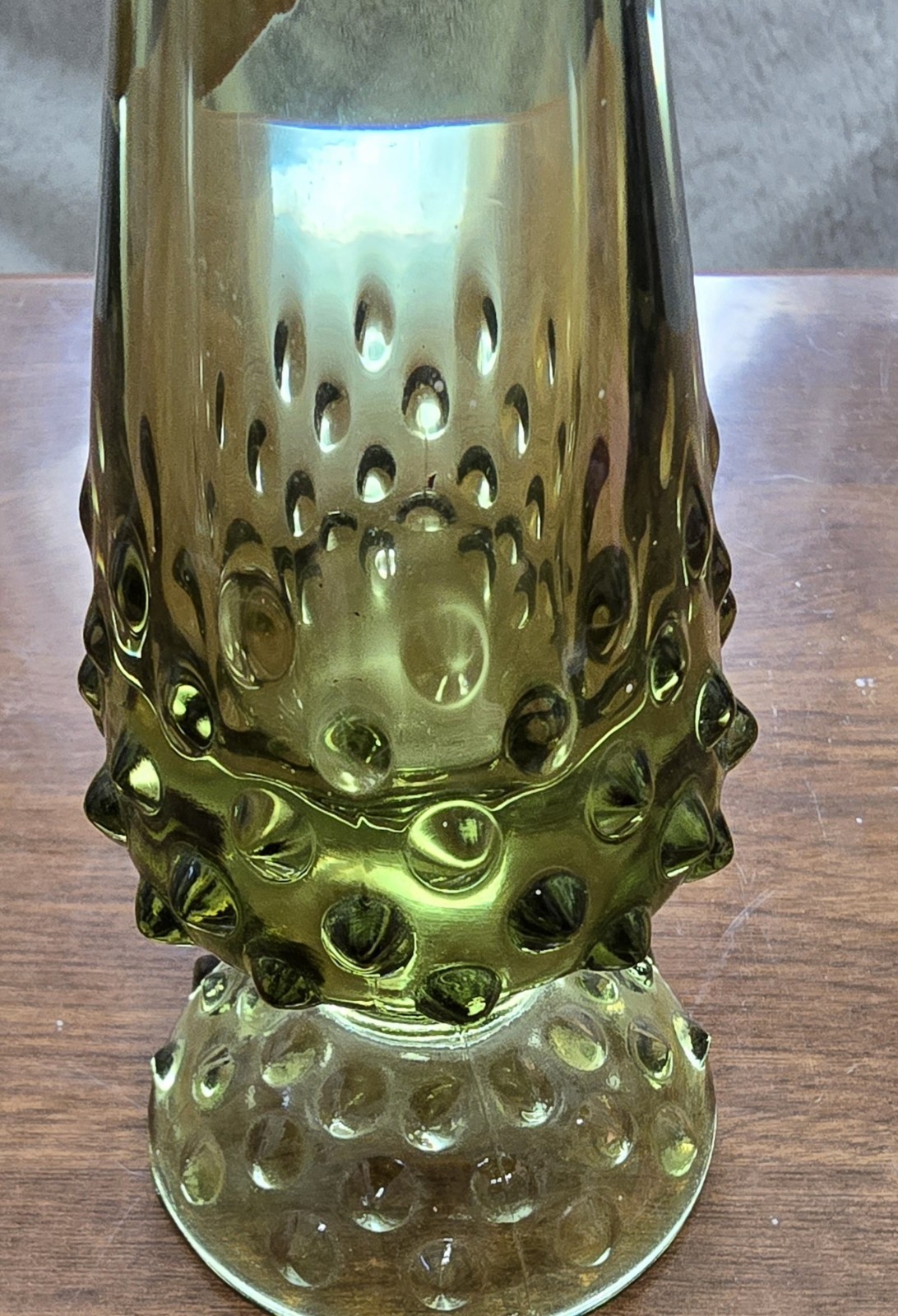 Vintage Fenton Colonial Green Hobnail Swung Glass Bud Vase 10″ Mid Century MCM
